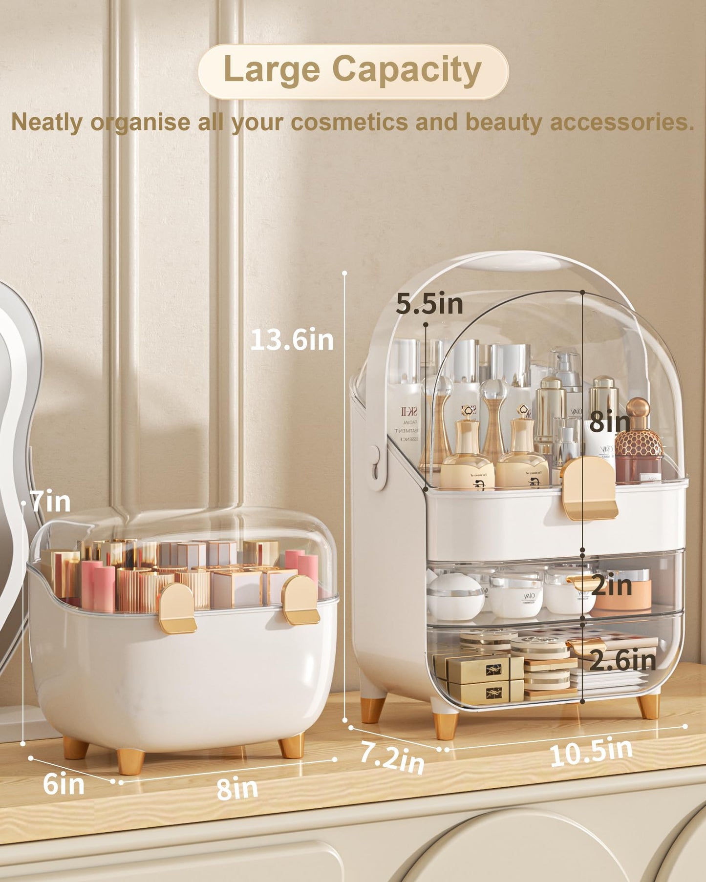 Makeup Organizer, Skincare Holder Bathroom Counter Organizer, Storage Box Cosmetic Display Cases, Teen Girl Gifts Trendy Stuff Make up Organizers for Vanity, Dresser, Countertop (Rose Gold)
