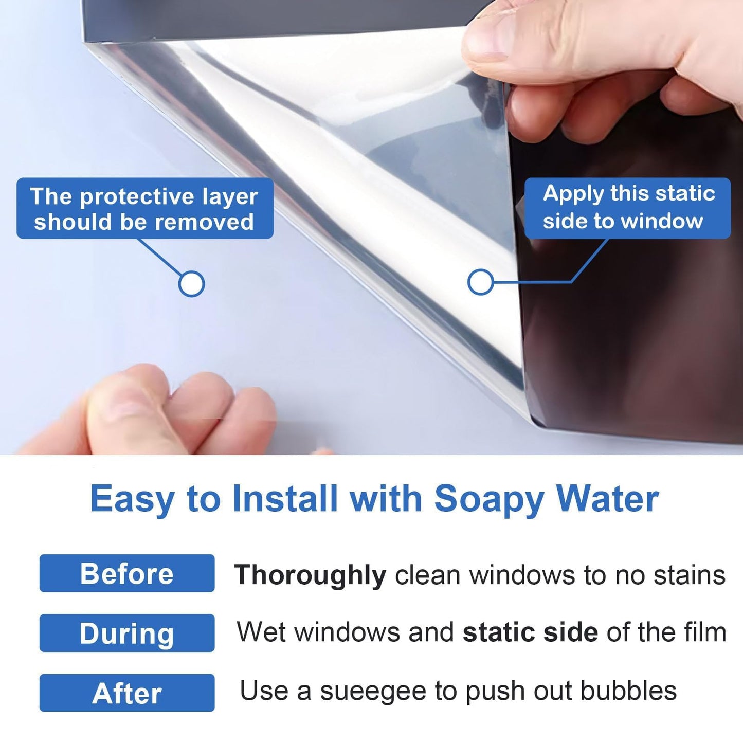 One Way Window Privacy Film See Out Not in, Window Tint for Home, Reflective Mirror Glass Windows Coverings Sun Heat UV Blocking, Black-Silver, 35.4 Inch x 157.4"