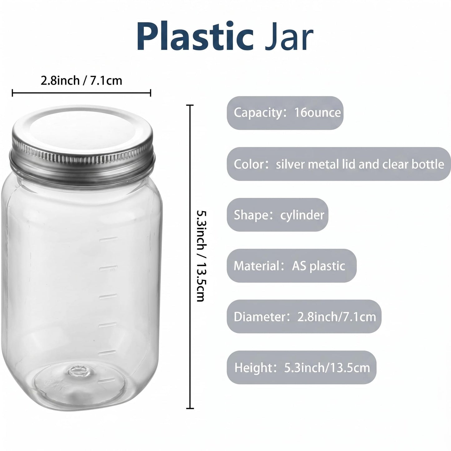 novelinks 16 oz Clear Plastic Jars with Lids, Refillable 16oz Mason Jars with Lids & Storage Containers for Kitchen & Household Use (24 Pack,Silver)