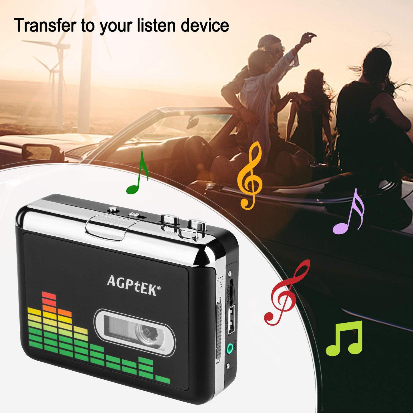 USB Cassette to MP3 Converter, Portable Walkman Cassette Audio Music Player Tape-to-MP3 Converter with Earphones, Volume Control, Auto Reverse, No PC Required
