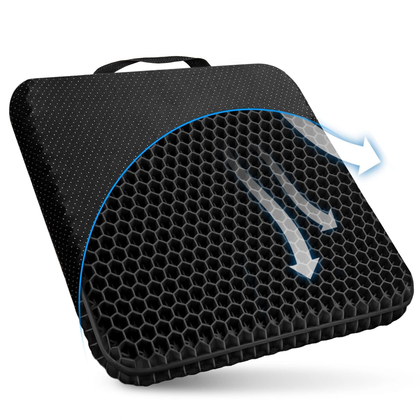 Cooushing Gel Seat Cushion, for Long Sitting -Double Thick Gel Seat Cushion Breathable Honeycomb Chair Cushion with Non-Slip Cover for Office Chair Car, Wheelchair, Long Trips,Relief Sciatica Pain
