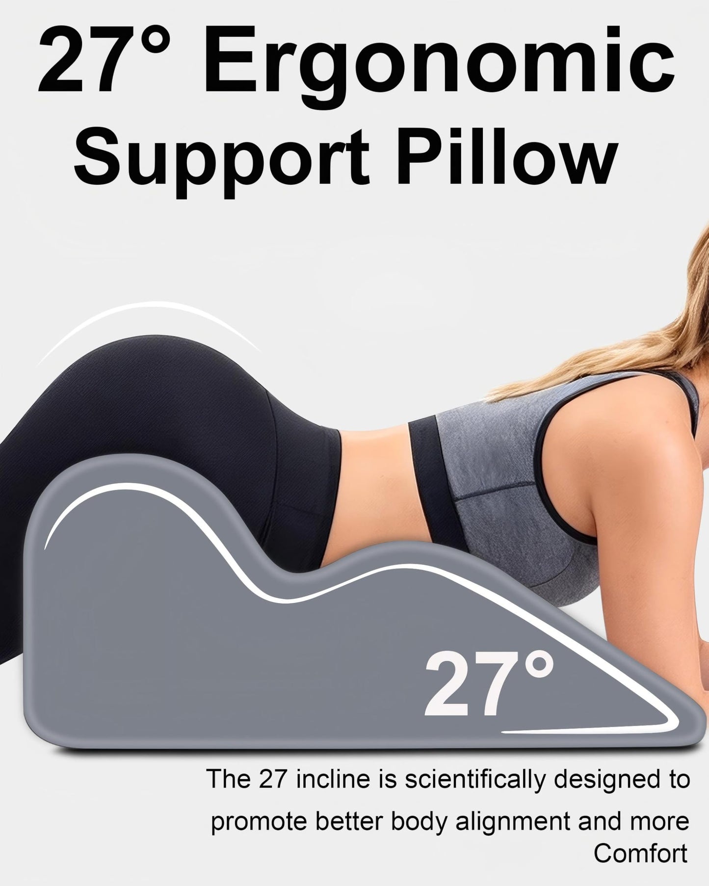HOMEPAC Ergonomic Memory Foam Wedge Pillow, 27° Angled Support for Neck and Waist, Multi-Position Support Pillow - Grey (Plus Size 25.5 * 21.5 * 11.8 inch)