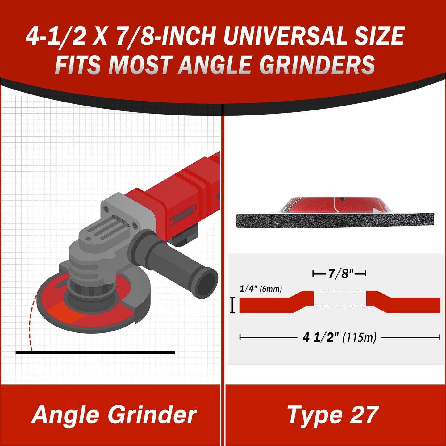 50 Pack Grinding Wheels 4-1/2 Inch, Grinder Wheel for General Purpose Metal & Stainless Steel, Aluminum Oxide Grinding Disc 4 1/2 for Angle Grinder, Depressed Center 4.5" * 1/4" * 7/8"