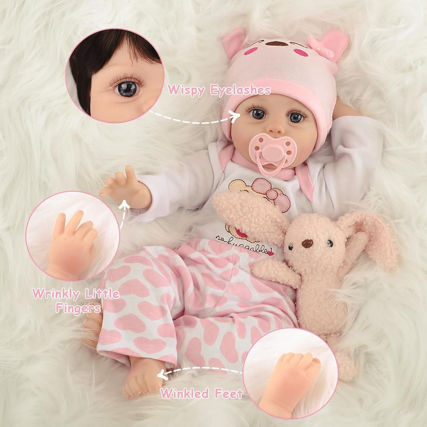 Realistic Reborn Baby Doll Girl 22", Sweet Real Life Like Bebes de Silicona Reales Handmade, Lifelike Reborn Doll Soft Vinyl Weighted Gift Set with Birth Certificate & Feeding Kit Toys for Kids Age 3+