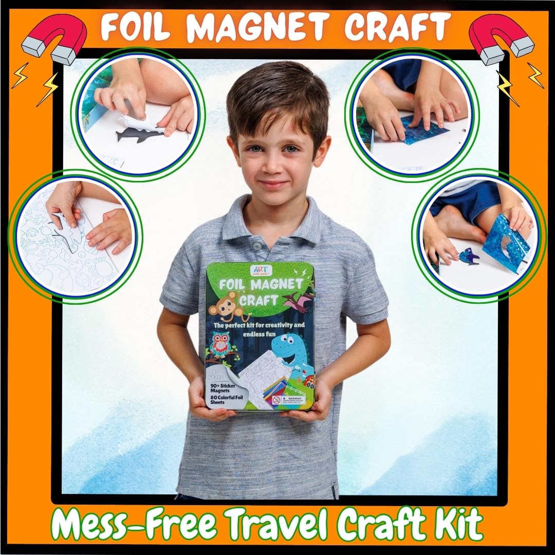 Foil Fun Art Kit for Kids - Reusable Animal Foil Art for Girls & Boys, DIY Mess-Free Girls Craft Kit w/Magnets, Ideal Travel Toy & in Car Activities for Kids Ages 4 5 6 7 8 9 10 11 12