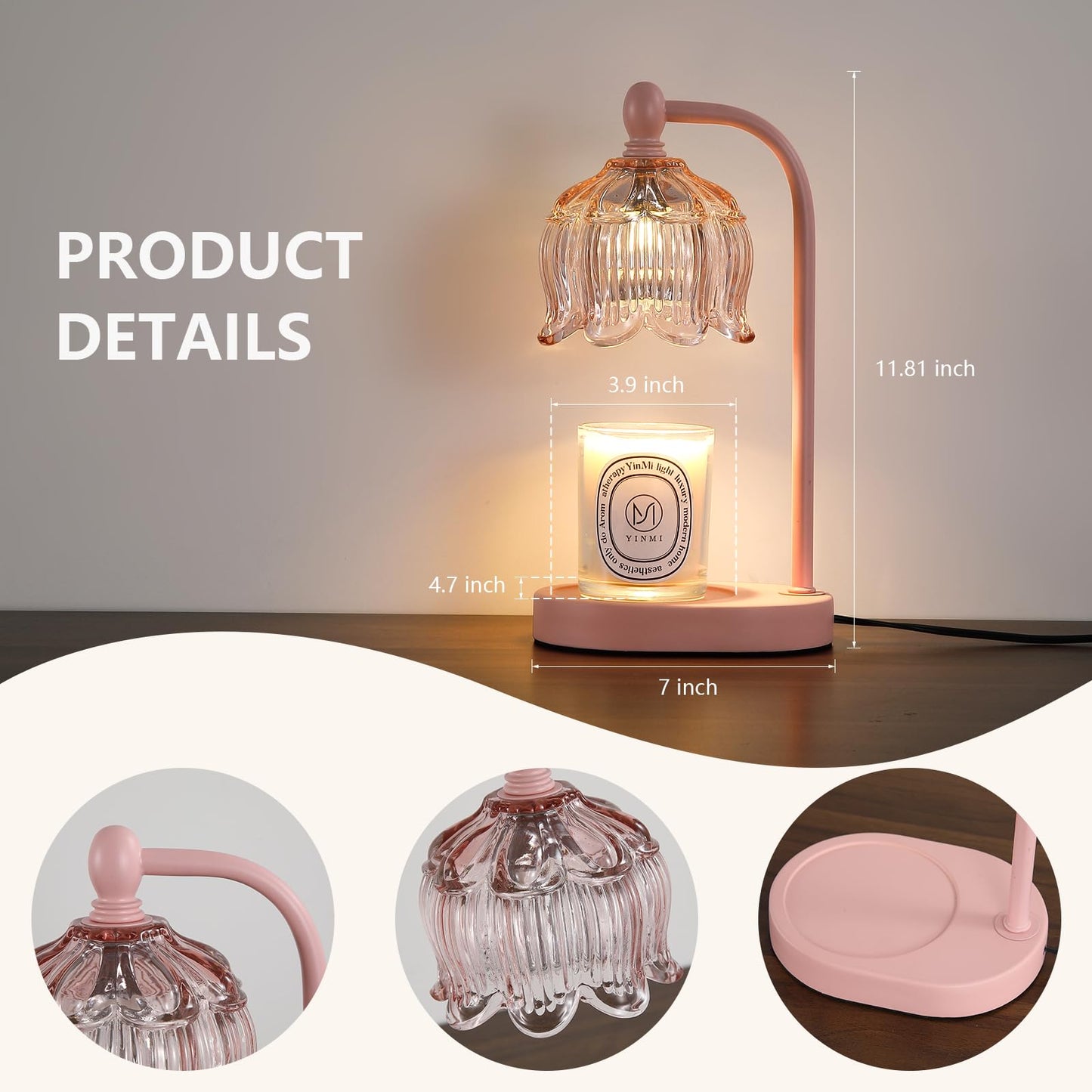 MEIXISUE Pink Candle Warmer Lamp with Timer and Dimmer,Gifts for Mom/Wife, Melt Wax Warmer Lamp with 2 Bulbs for Candle Jars House Warming New Home Decor