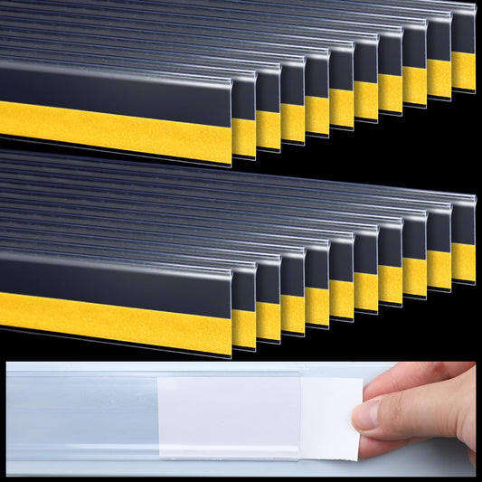 Fainne 25 Pcs Shelf Label Strips 1.5''H x 48" L Self Adhesive Shelf Label Holder Gondola Price Tag Stick on Plastic Clear Ticket Channel for Metal Wood Plastic Rack(White)