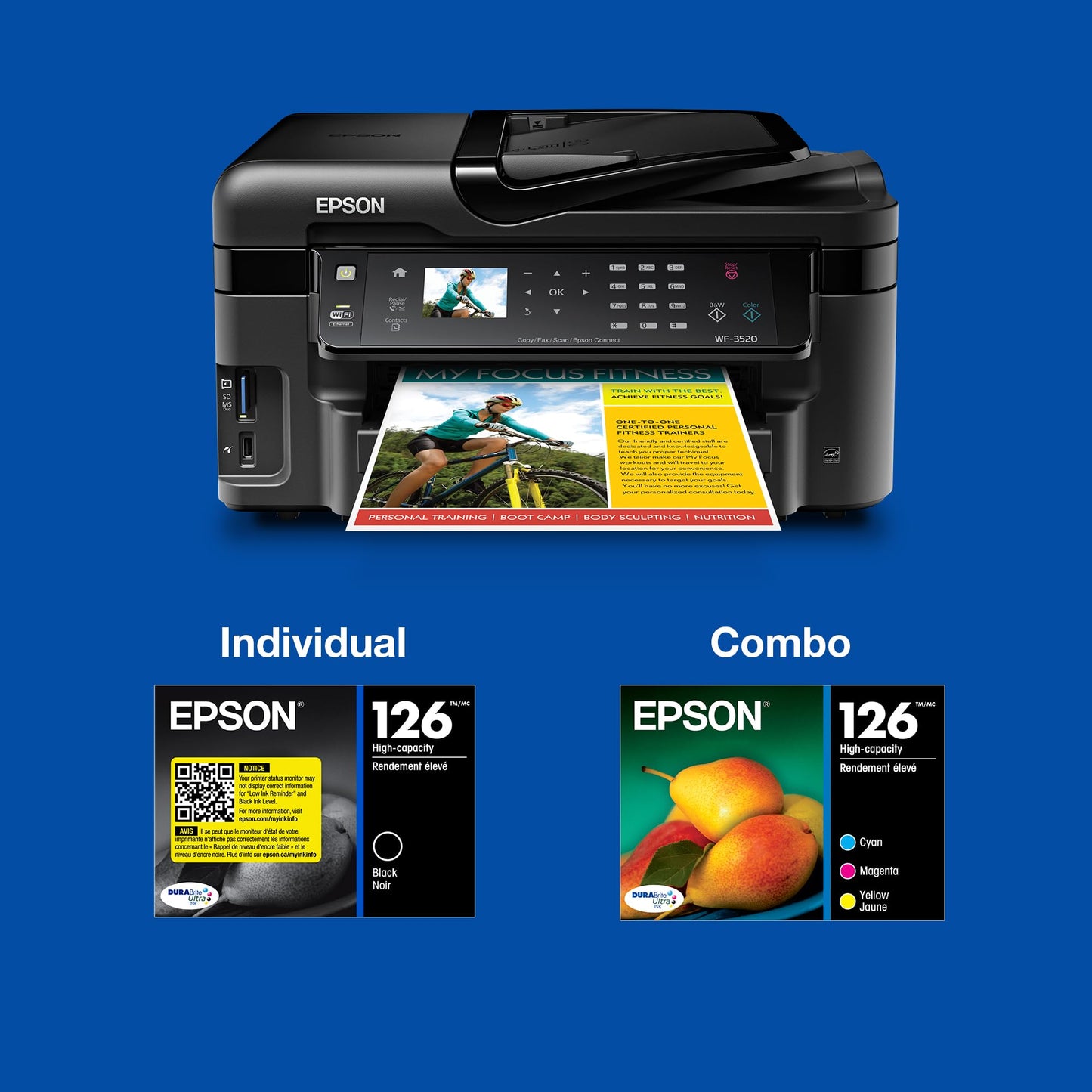 EPSON 126 DURABrite Ultra Ink Color Combo Pack For WF-3520, 3530, 3540, 520, 545, 630, 633, 635, 645, 7010, 7510, 7520, 840, 845 and other select models