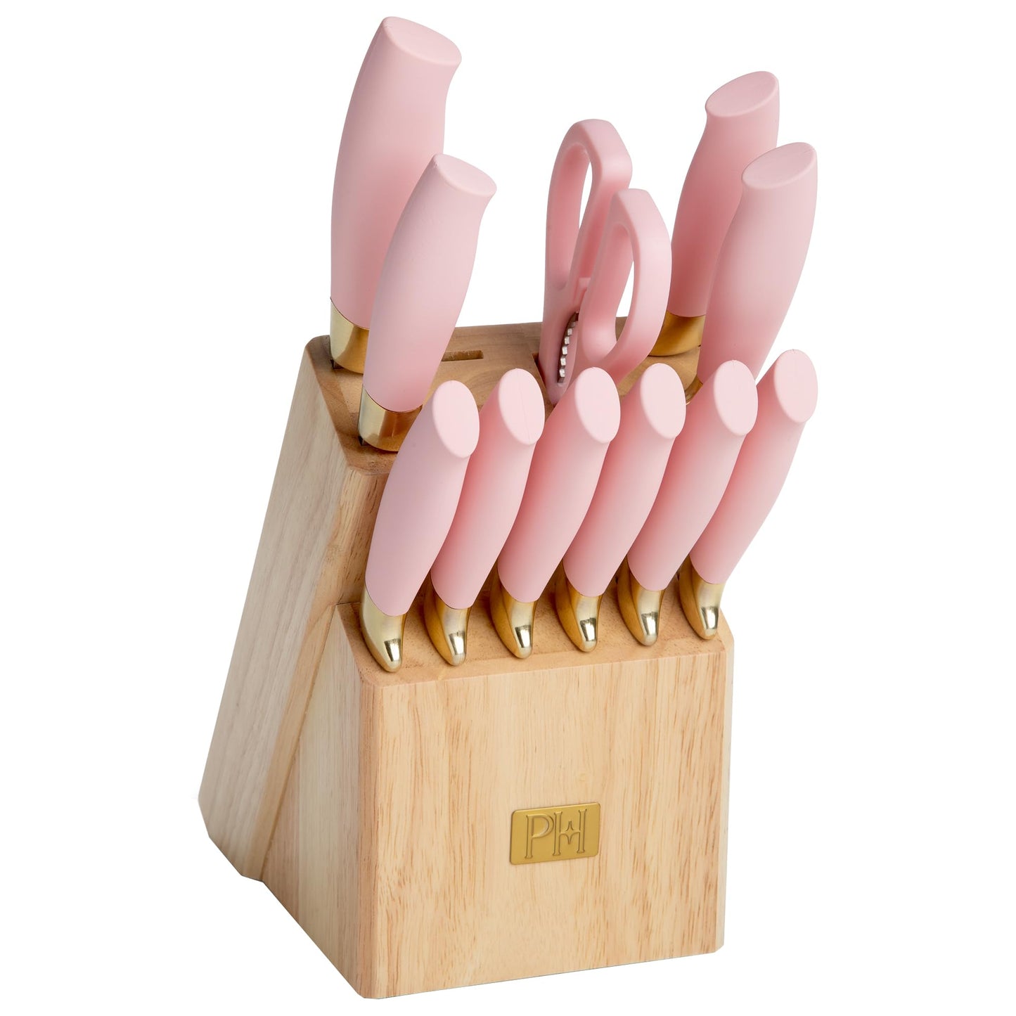 Paris Hilton 12-Piece Knife Set with Block, High-Carbon Stainless Steel Cutlery, Precision Blades and Ergonomic Handles Kitchen Knife Set, Pink