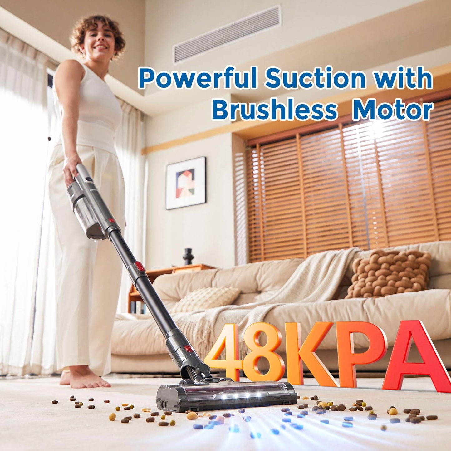 RONEAIR Cordless Vacuum Cleaner Ultra-Lightweight, Pet Vacuum Cleaners for Home with Powerful Suction, Stick Vacuum Cordless Rechargeable, Household Vacuum for Hardwood Floor, Carpet, Pet Hair, Car