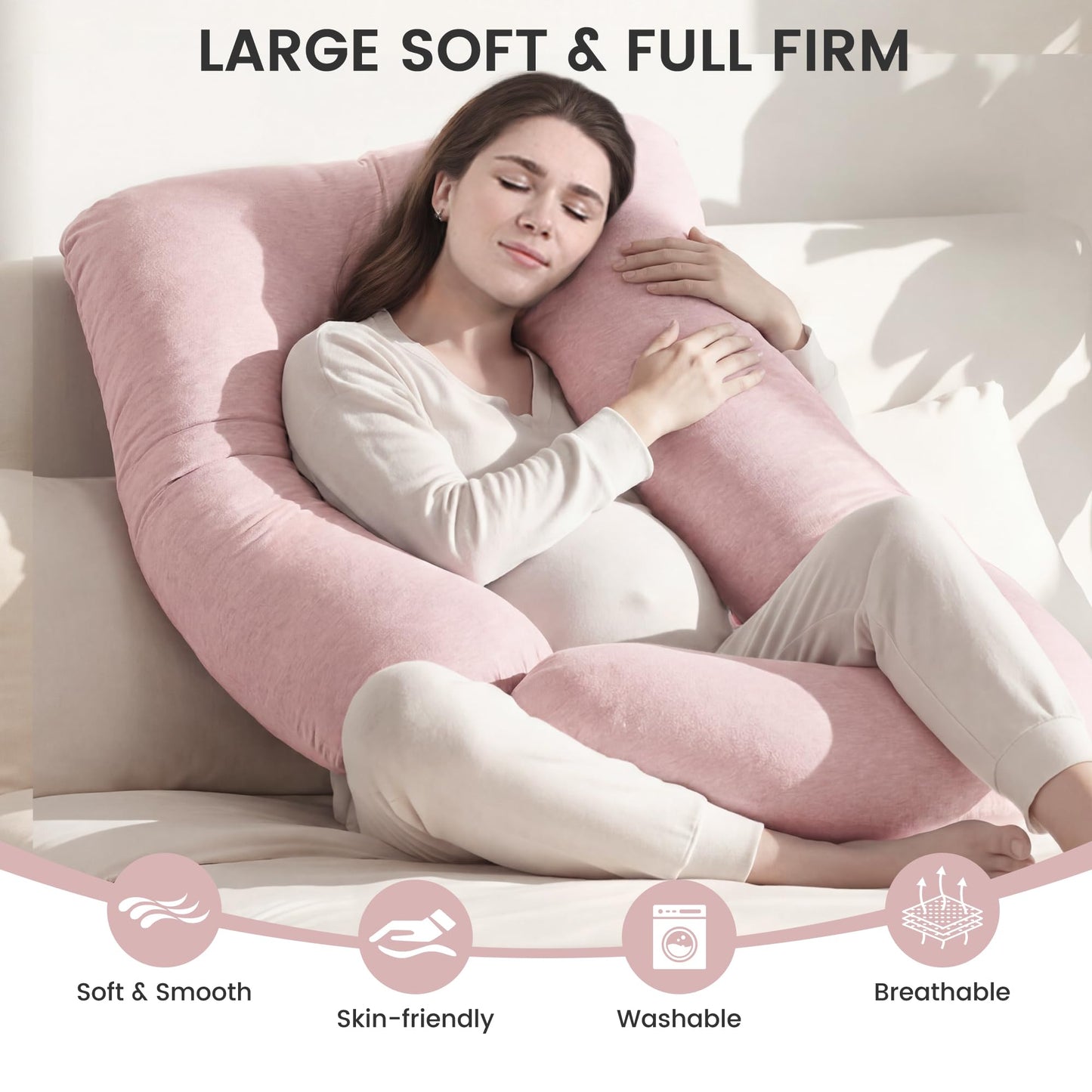 Jcickt Pregnancy Pillow for Sleeping,59 inch Maternity Pillow with Removable Washable Cover,J-Shaped Cooling Full Body Pregnant Pillow -Support for Backs,Legs, Belly, HIPS, Improve Sleep-Pink