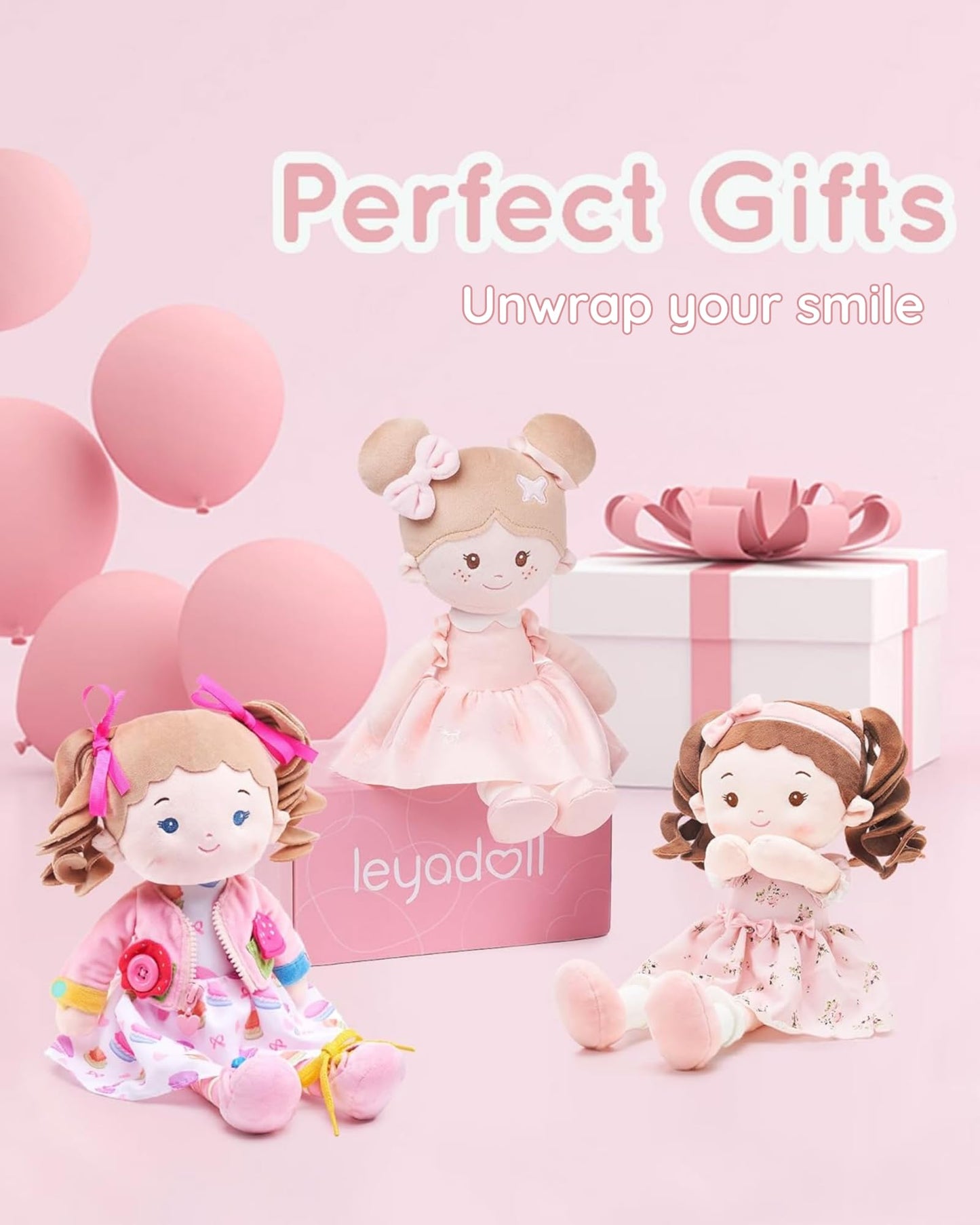 LeyaDoll Soft Bady Educational Soft Baby Doll(16''), Learning Sensory Doll for Toddlers, Montessori Toys for 2-Year-Old Girls Christmas, Birthday Gifts, Plush Toy with Button-Busy Cupcake-Girl
