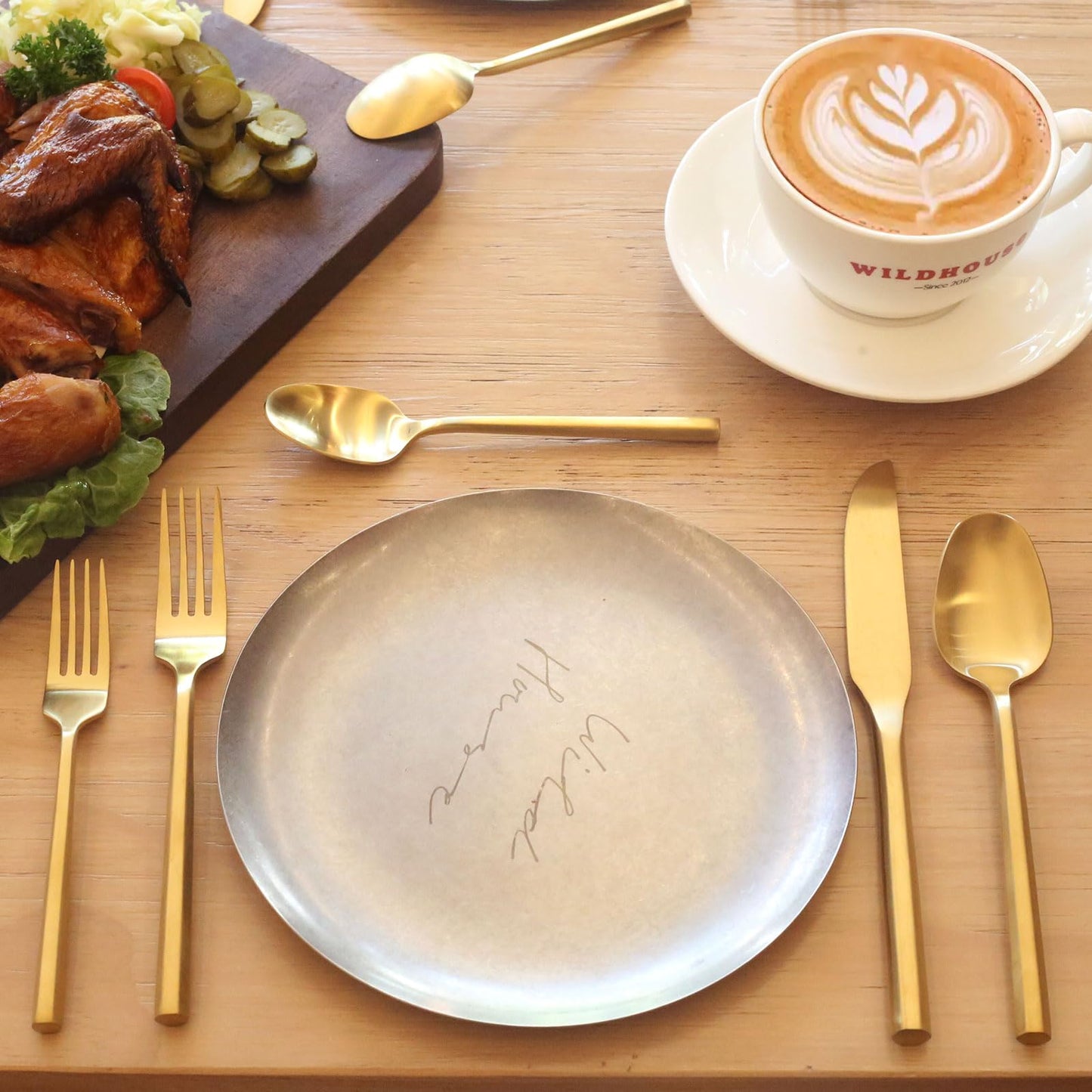 Kelenfer 20-Piece Matte Gold Silverware Set, Hand Forged Utensil, Stainless Steel Flatware Set, Hexagon Handle Cutlery Set for Home Hotel Use, Service for 4