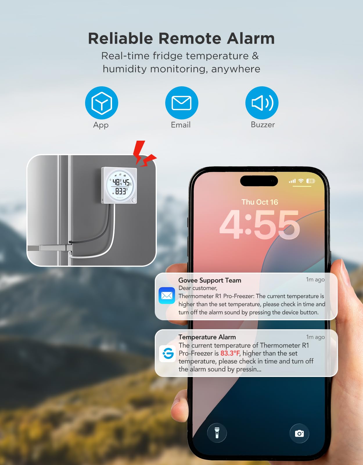 GoveeLife 2.0 WiFi Refrigerator Thermometer with Dual Probes, 1840ft Ultra-Long Range, Temperature & Humidity, Large LCD Display, Freezer Alarm, App Notification for Fridge, Kitchen, Farming