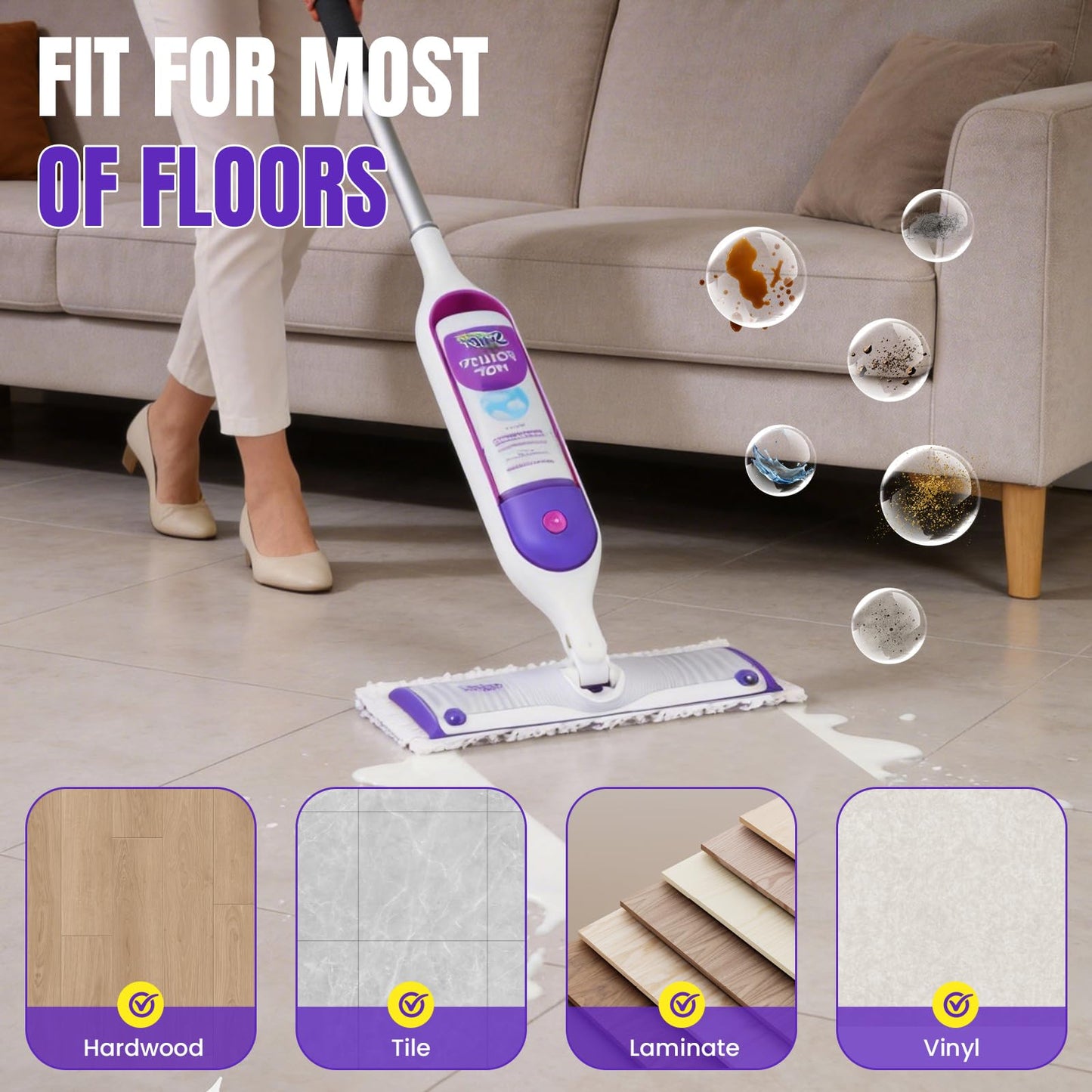 QuikMoprit 100 Pcs Power Mop Pads for Swiffer PowerMop 500+ Strips Multi-Surface Refill Pad Disposable Spray Mopping Pads Head Refills for Floor Cleaning (Quick-Absorb, No Residue & Disposable)