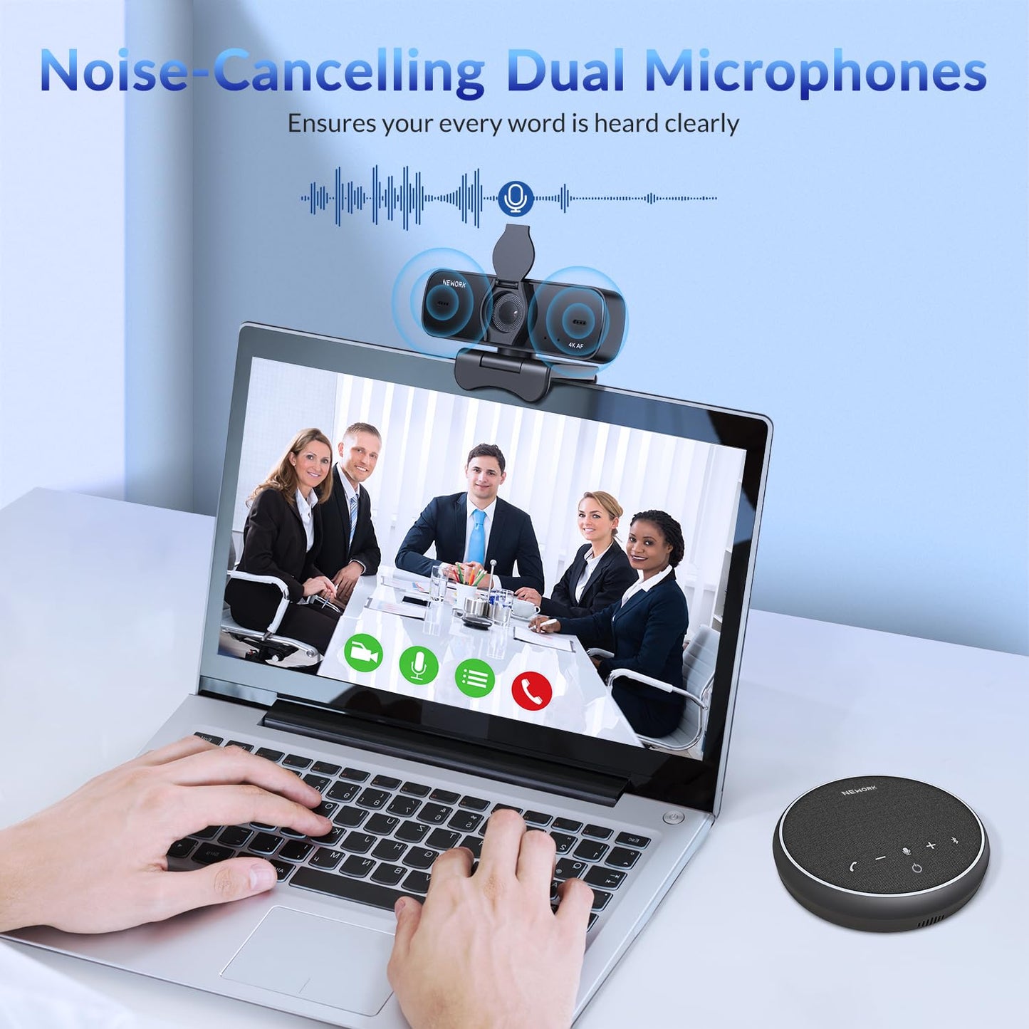 NEWORK 4K Webcam for PC with Sony Sensor, Auto Focus & Privacy Cover, Ultra HD 4K Streaming Camera, 2 Noise-Cancelling Mics, USB Plug & Play, 77° FOV, Web Camera for Zoom, Skype, Teams, Video Calling