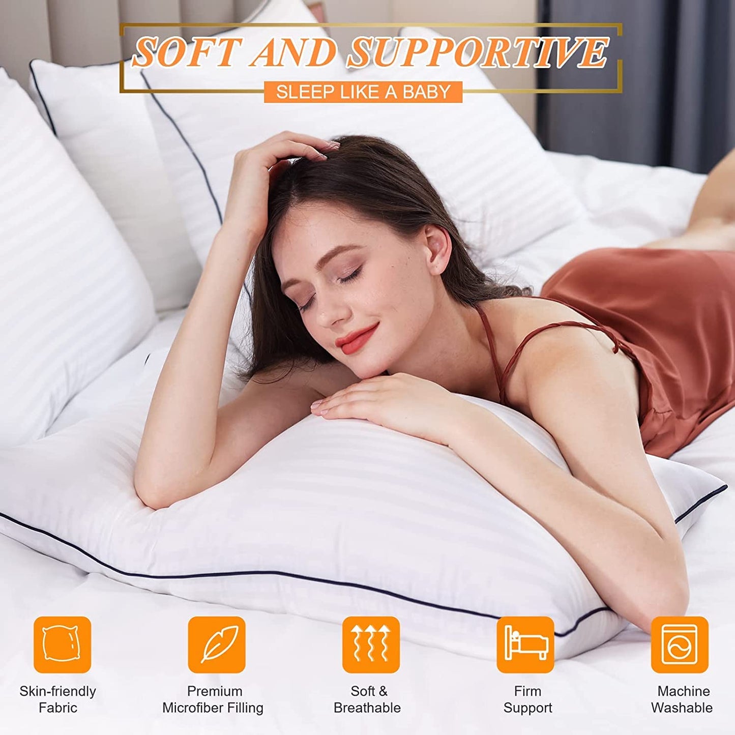 SEMZSOM Bed Pillows for Sleeping, King Size Pillows Set of 4 Luxury Hotel Pillows with Soft Fluffy Down Alternative Filling for Back, Stomach and Side Sleepers