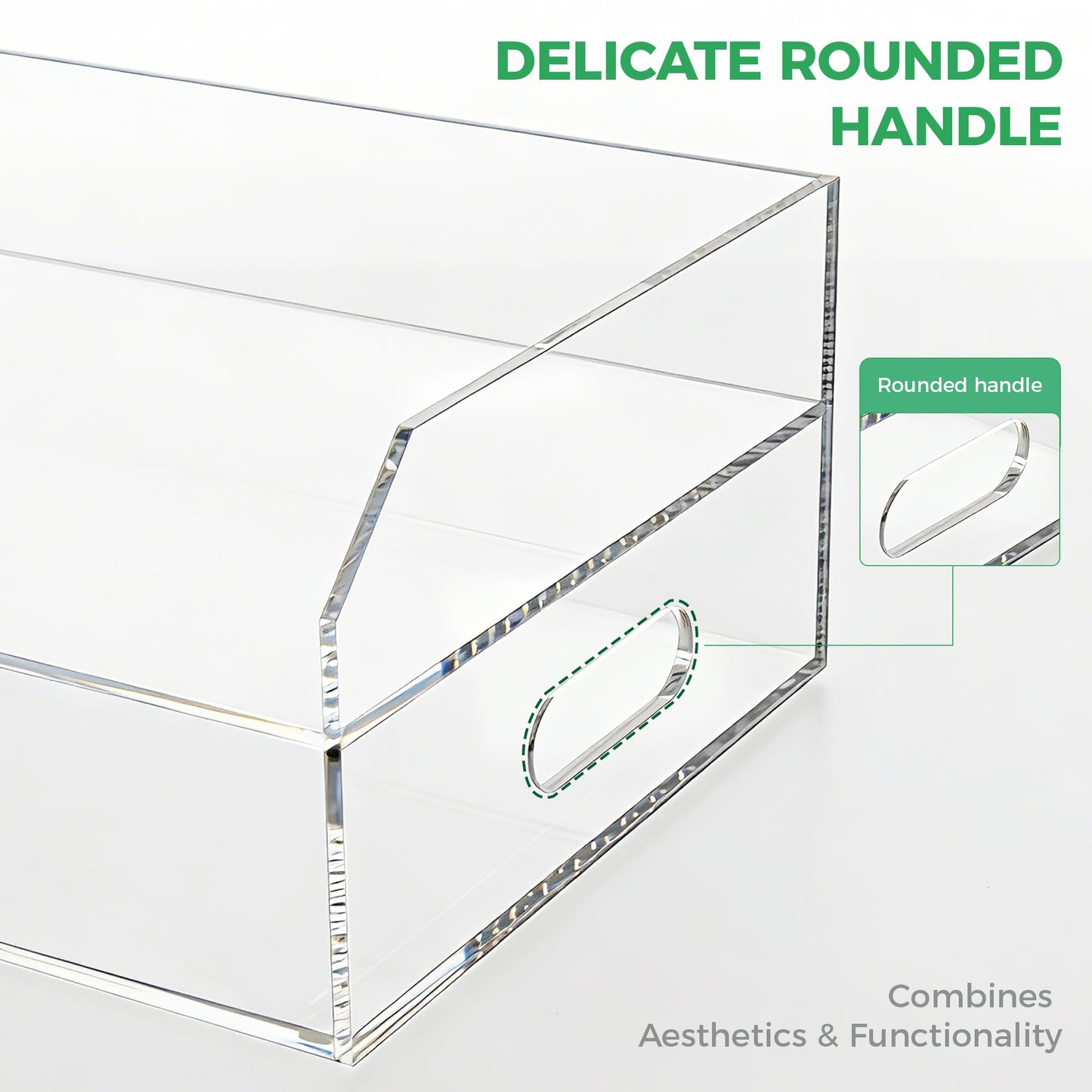 AIMOLLY Paper Tray Organizer for Desk, 2 Tier Acrylic Desk Organizers and Accessories, One-Piece Integrated A4 Paper Organizer with Handles, Crystal-Clear Letter Tray & Compact Office File Holder