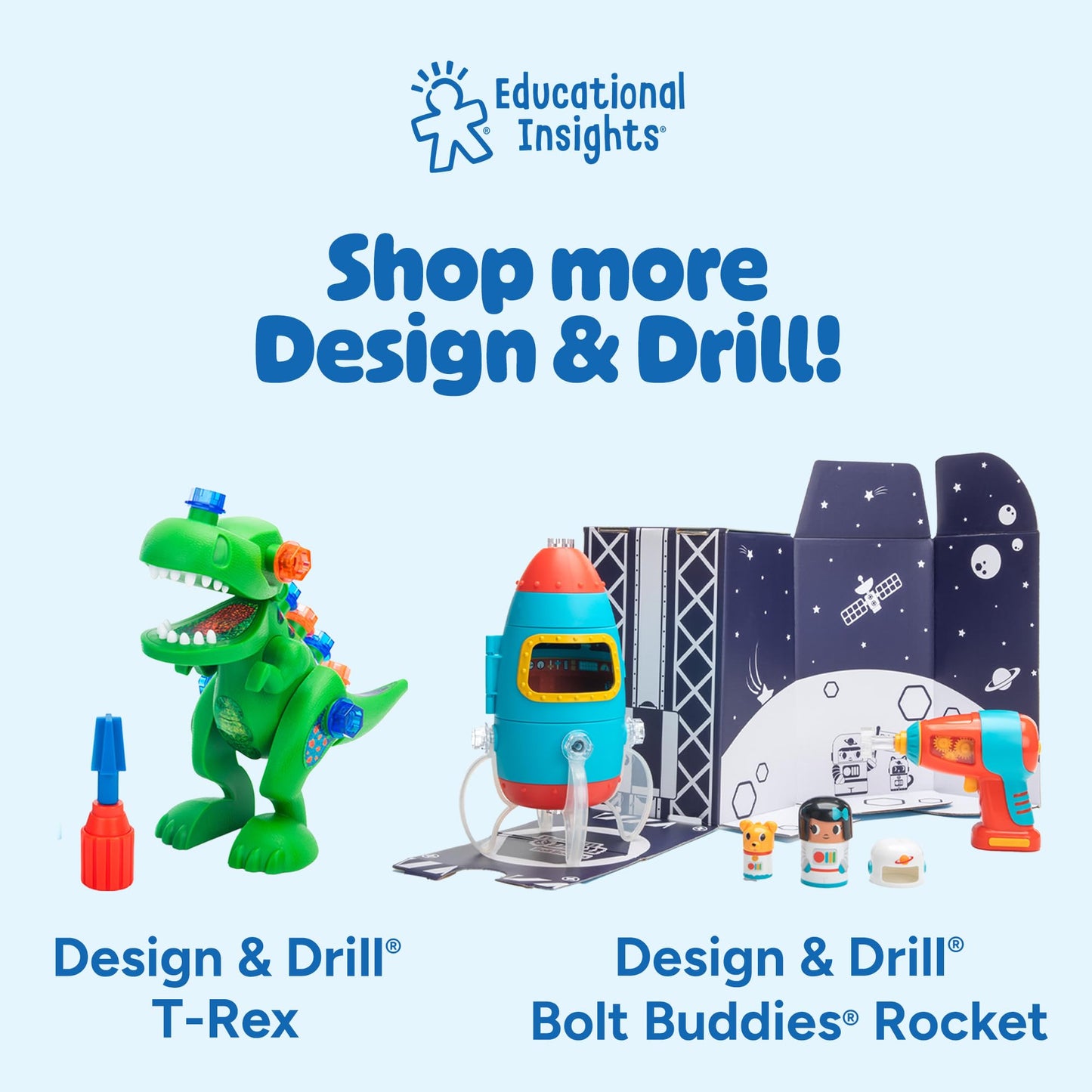Educational Insights Design & Drill Build-It Bucket with Electric Drill Toy, 41 Pieces, Preschool STEM Toy, Gifts for Boys & Girls, Ages 3+