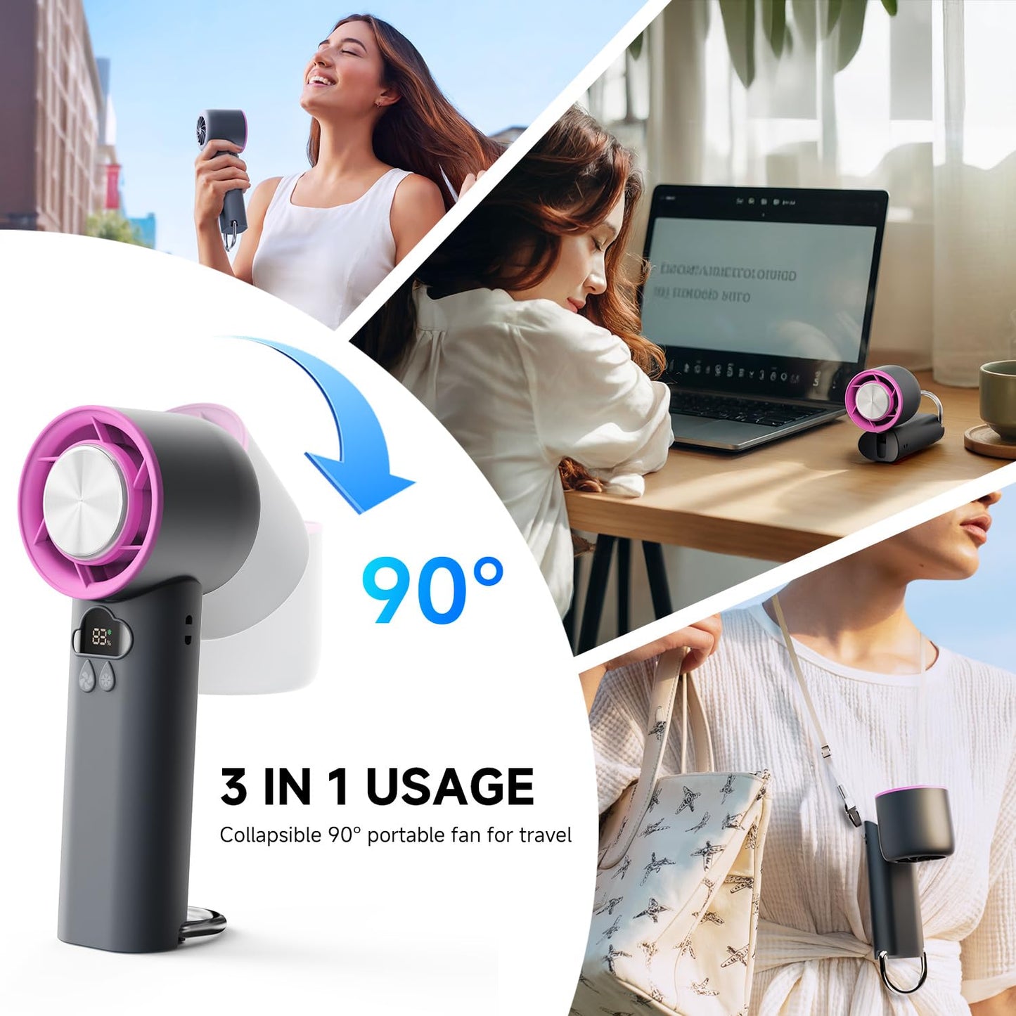 DooGooCoo [2026 Upgrade] Portable Cooler Handheld Fan, [Coldest Turbo Hand Fan] 15000RPM 24H Max Cooling Time Highly Speed (1-100) Hand Fan, Collapsible Mini Small for Travel, Office (Grey)