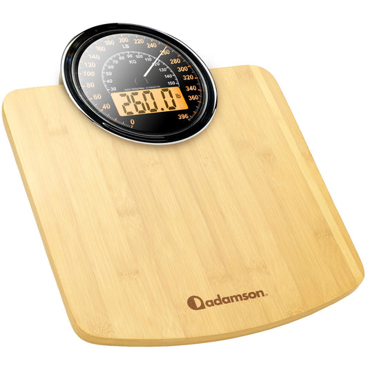 Adamson Hybrid 2-in-1 Analog & Digital Weighing Scale for Body Weight up to 400lbs + Thick Tempered Glass + Extra Large Display + Easy to Read Digital Bathroom Scale + New - Wood