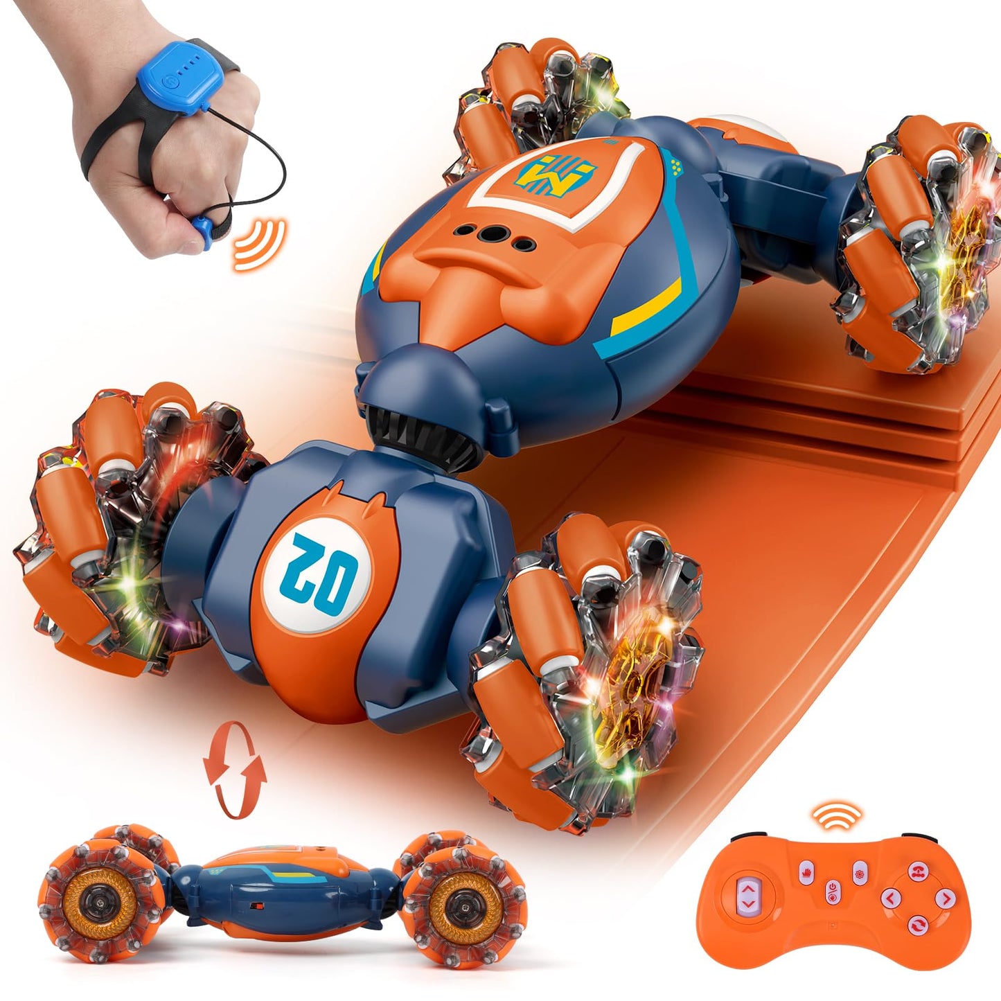 QXHOL Gesture Sensing RC Stunt Car - Boys Toys Age 6-8-12, 4WD Hand Controlled Remote Control Twist Car with Light & Music, Cool Birthday Presents and Ideas Gifts for Kids Age 7 9 10 11 12 Years Old