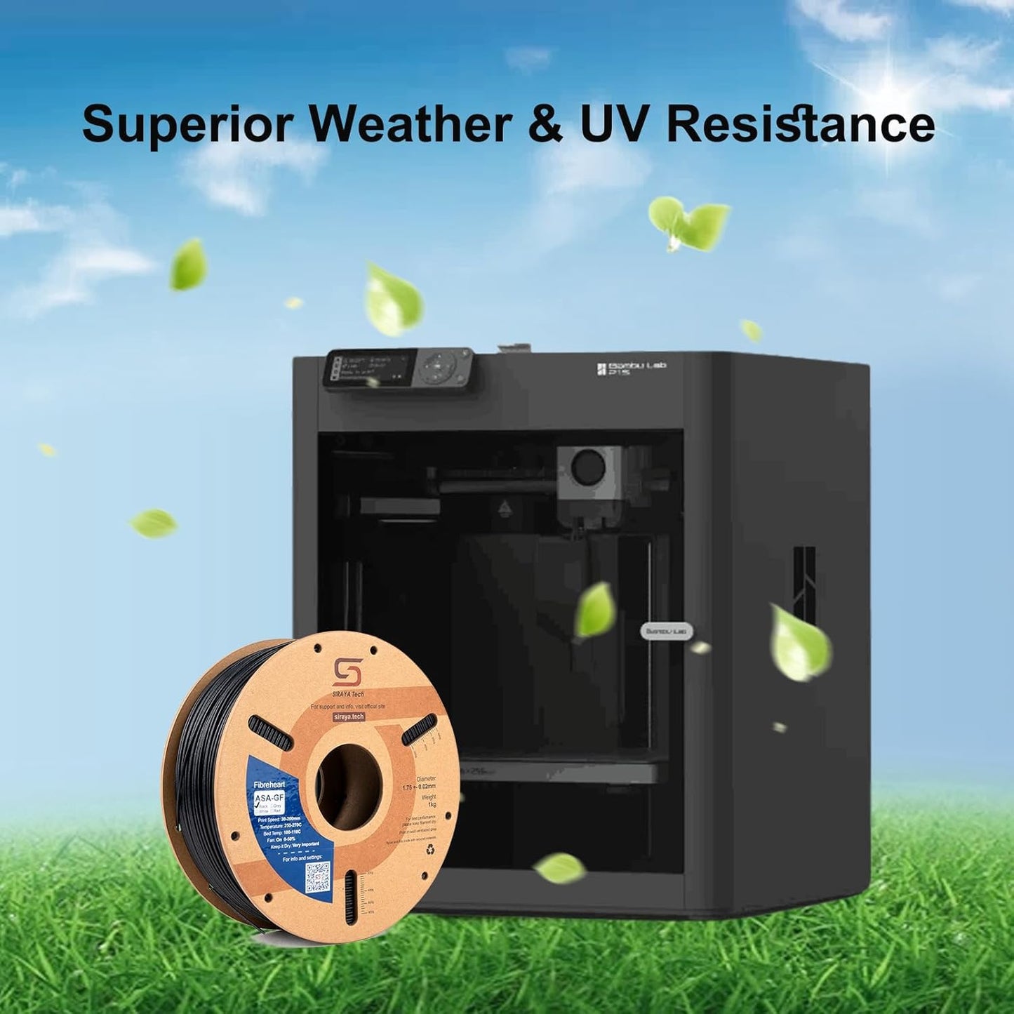 Siraya Tech Fibreheart ASA-GF 3D Printer Filament, 10% Glass Fiber Reinforced, Superior Weather & UV Resistance, High Strength & Thermal Stability for Outdoor & High-Impact Applications (1kg, Black)