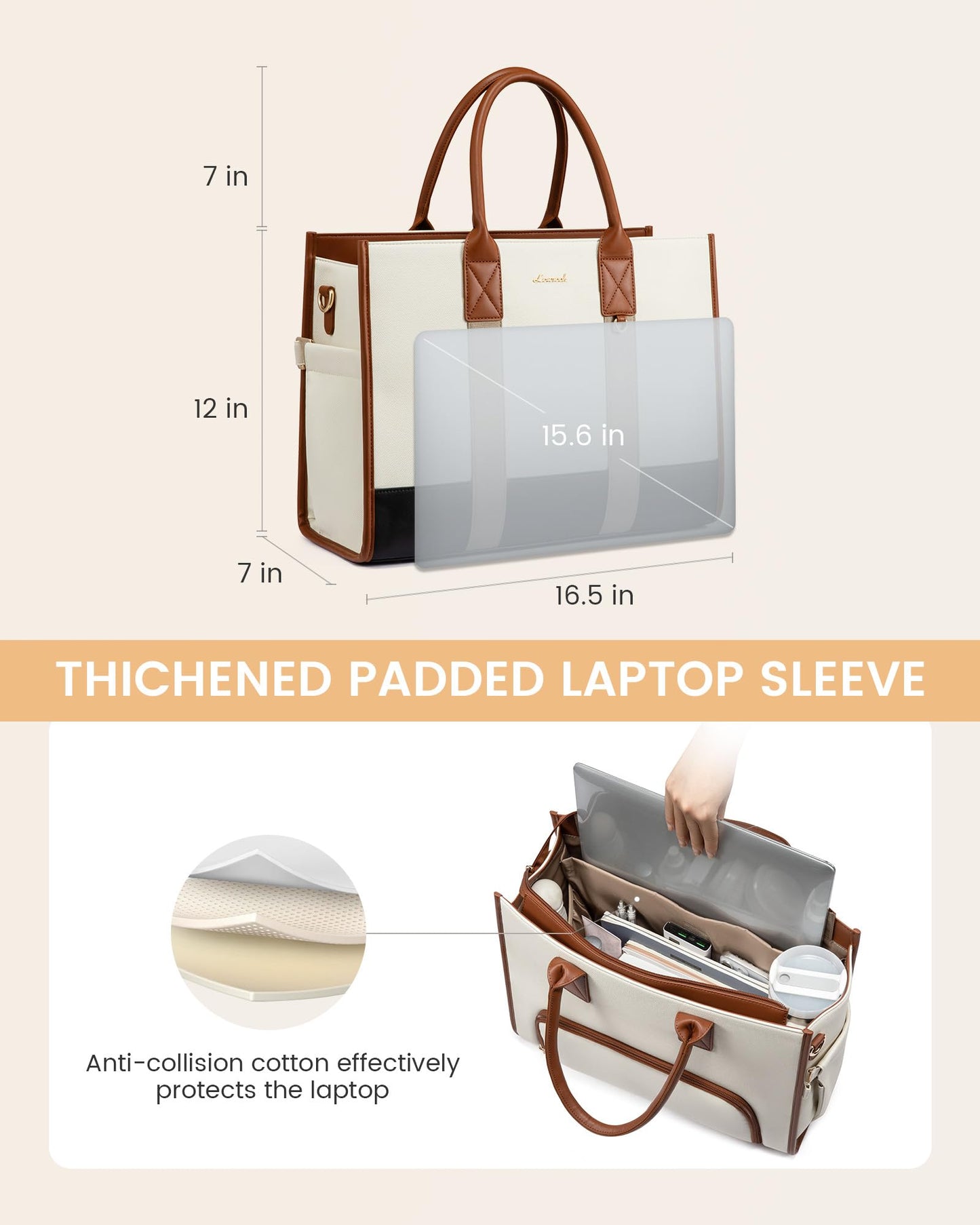 LOVEVOOK Work Tote Bag with Lunch Compartment with Giant Tumbler Holder,15.6 Inch Waterproof 3 in 1 Lunch Bag Women Men Laptop Bag Purse Tote with Padded Sleeve for Teacher,Nurse,College,Travel,Office