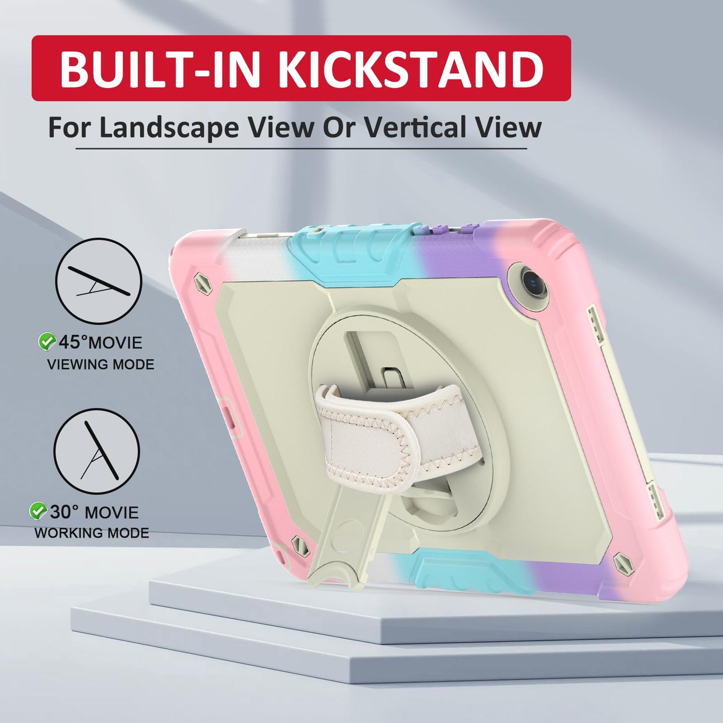 Ambison Case for Samsung Galaxy Tab A9+ 11'' 2023, [Kids Proof] Full Body Protective Case with 9H Tempered Glass Screen Protector, 360° Rotatable Kickstand & Hand Strap (Light Pink)