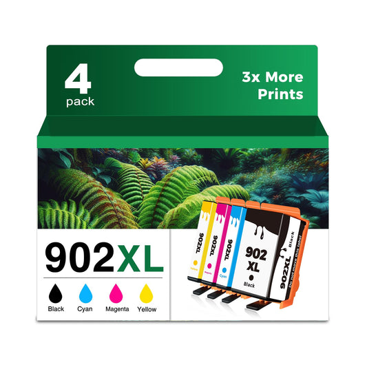 902XL Black Color Combo Pack Ink Cartridges for HP Printer 6978 6968 Compatible for HP 902 HP902 XL HP902XL to OfficeJet 6958 6970 6960 6975 6962 6950 6954 6951 6956 6961 6963 6964 Cyan Magenta Yellow