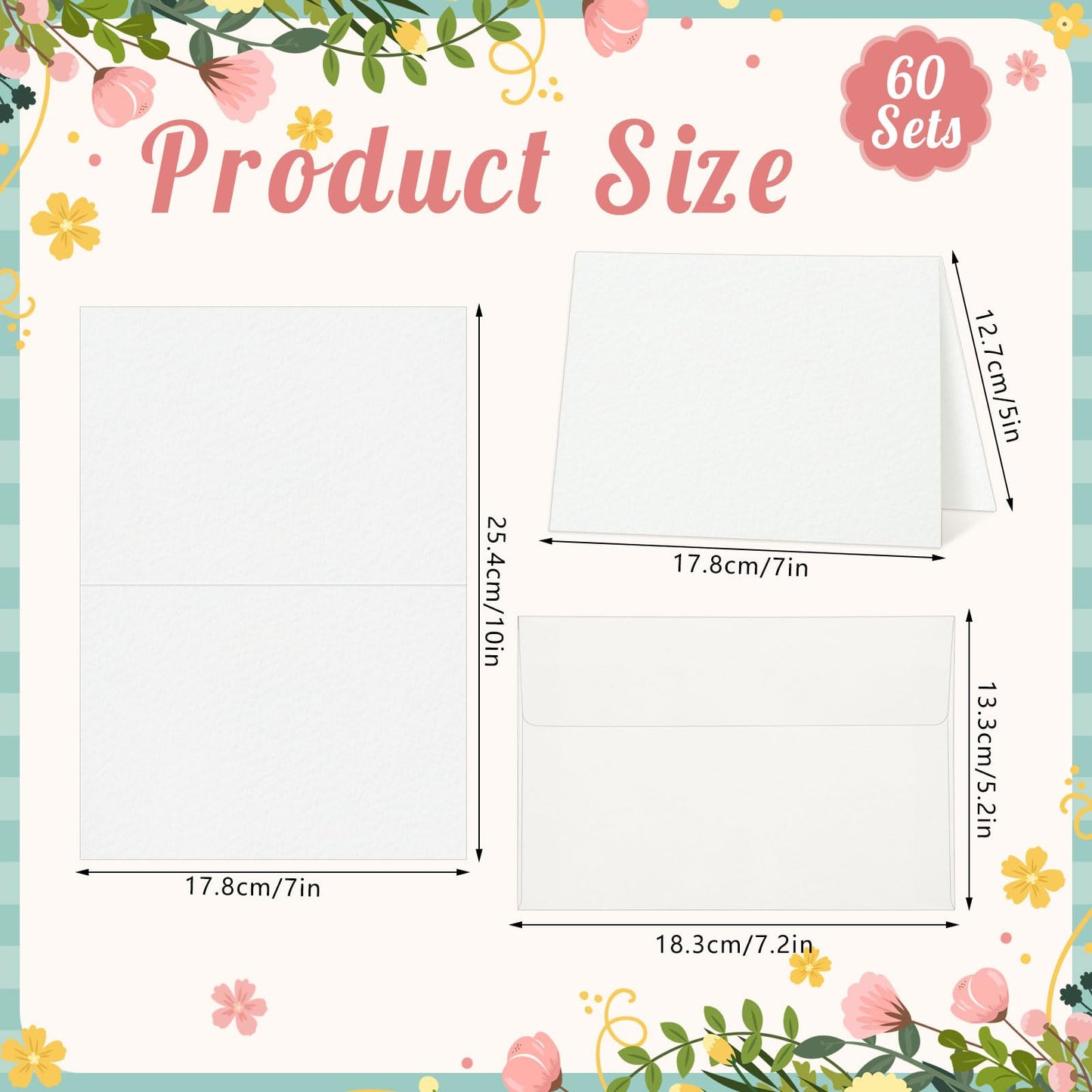 60 Sets Watercolor Cards with Envelopes, 140 lb/300 GSM Watercolor Paper Cards, 5x7 Inch Foldable Blank Watercolor Postcards and Envelopes for Greeting Cards, Wedding Invitations, Thank You Cards