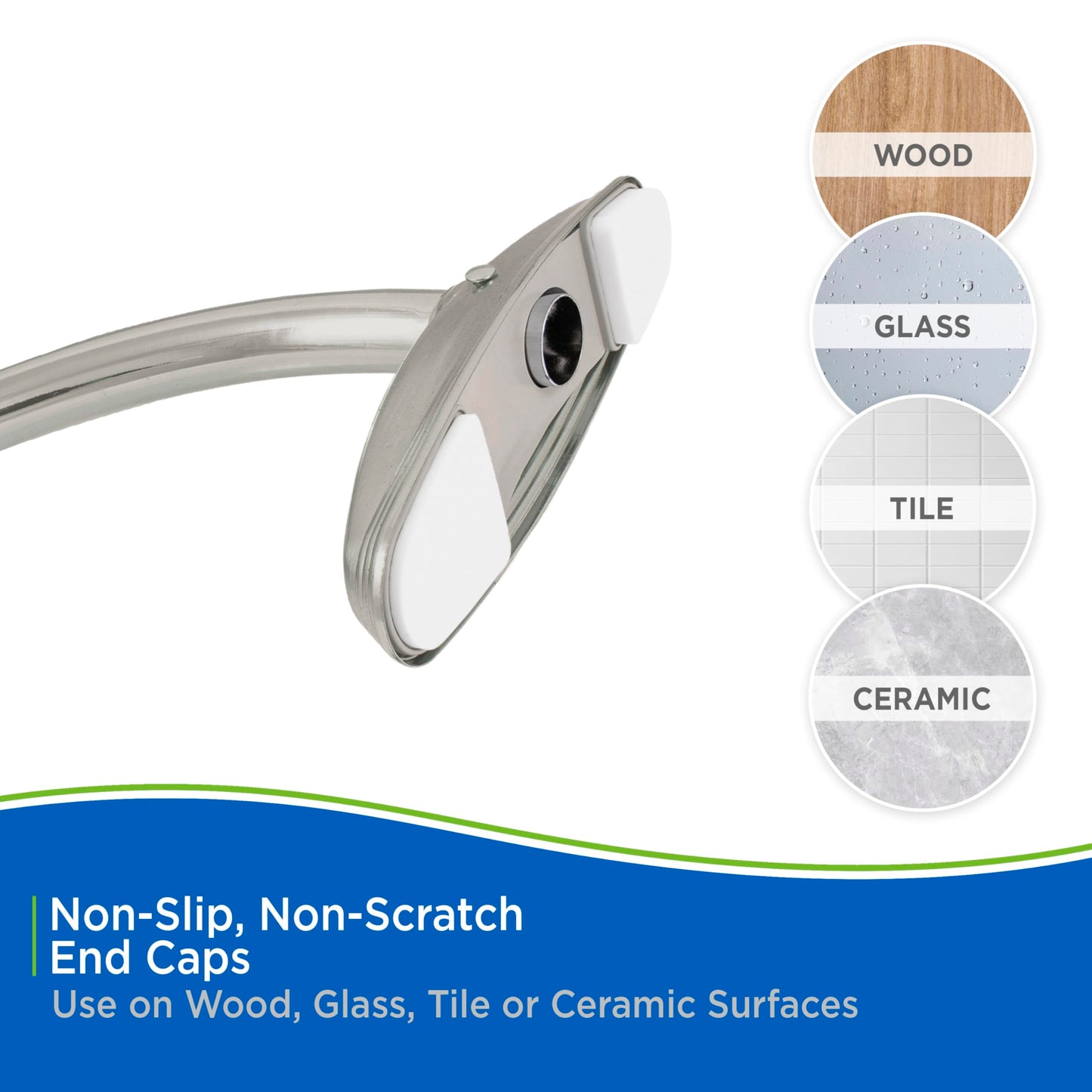 Kenney KN60961 Twist & Fit No Tools Camlock Tension 6" Curved Shower Curtain Rod with Non-Slip, Non-Scratch Ends, 57-72" Adjustable Length, Brushed Nickel, 1" Diameter Rust Resistant Steel Tube