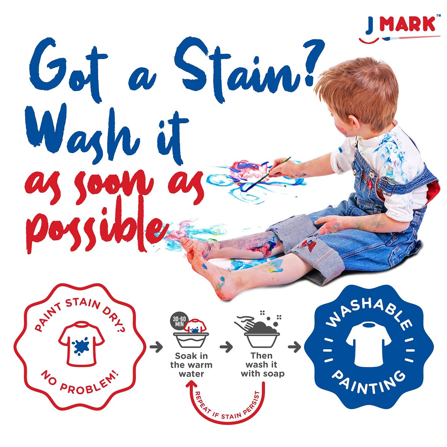 J MARK Complete Toddler Painting Set – 38-Piece Washable Non-Toxic Tempera Paint Set for Toddlers, Includes Art Smock, Toddler Painting Paper, Brushes, Painting Tools and More