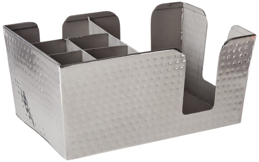 American Metalcraft HMBAR8 Hammered Stainless Steel Bar Caddy with 6 Compartments, Silver