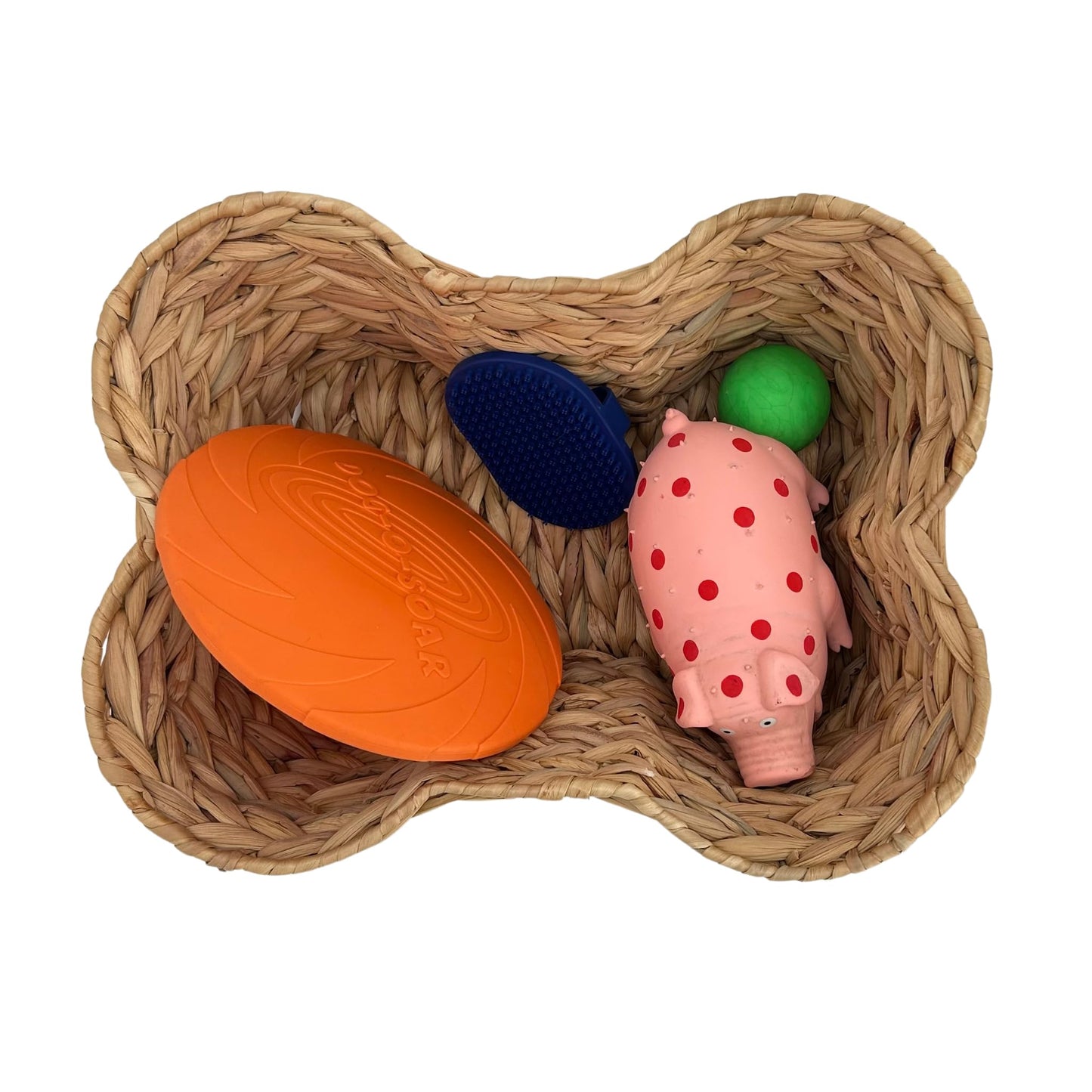 OtterPets Dog Toy Basket, Hyacinth Cat & Dog Bone Shaped Basket, Wicker Pet Toy Bin Organizer, Dog Toy Storage (17x13 Hyacinth)