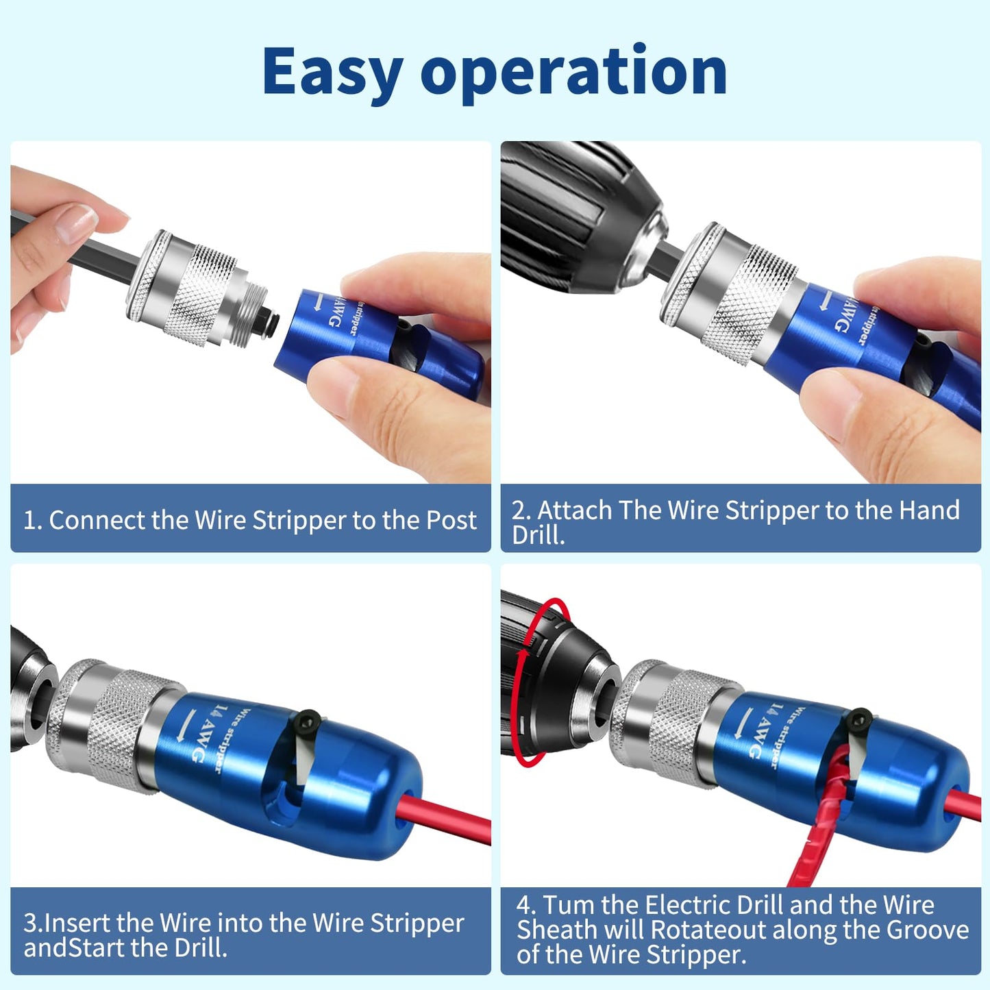 Wire Twister Tool for Drill, 8/10/12/14 AWG Gauge Electric Wire Stripper, Wire Twister Tool for Drill, Wire Stripper Tool for Drill, 2025 Upgrade Improve Work Efficiency 20 Times