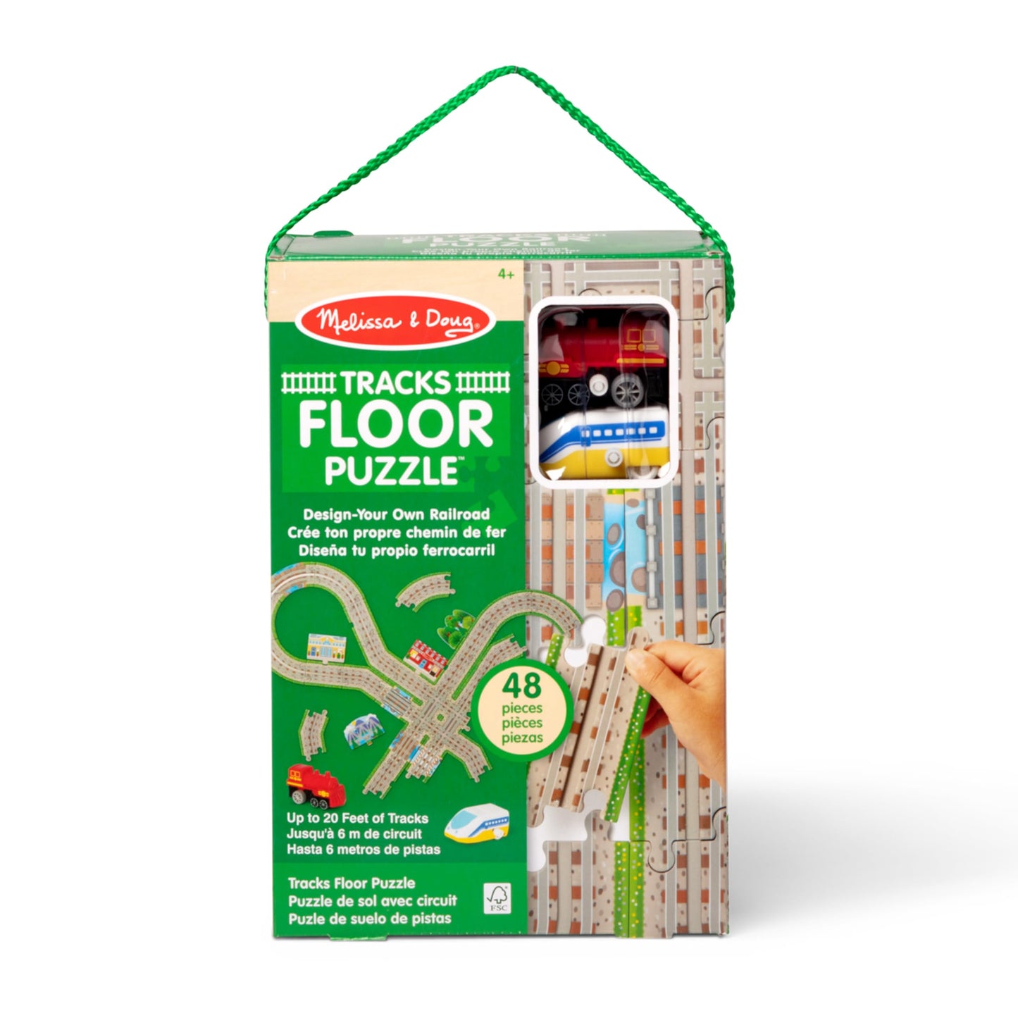 Melissa & Doug Design Your Own Railroad 48-Piece Floor Puzzle with 2 Wind-up Toy Trains and Interchangeable Scenery, Kids Puzzles with Preschool Toys for Girls & Boys Ages 4 and Up - FSC Certified
