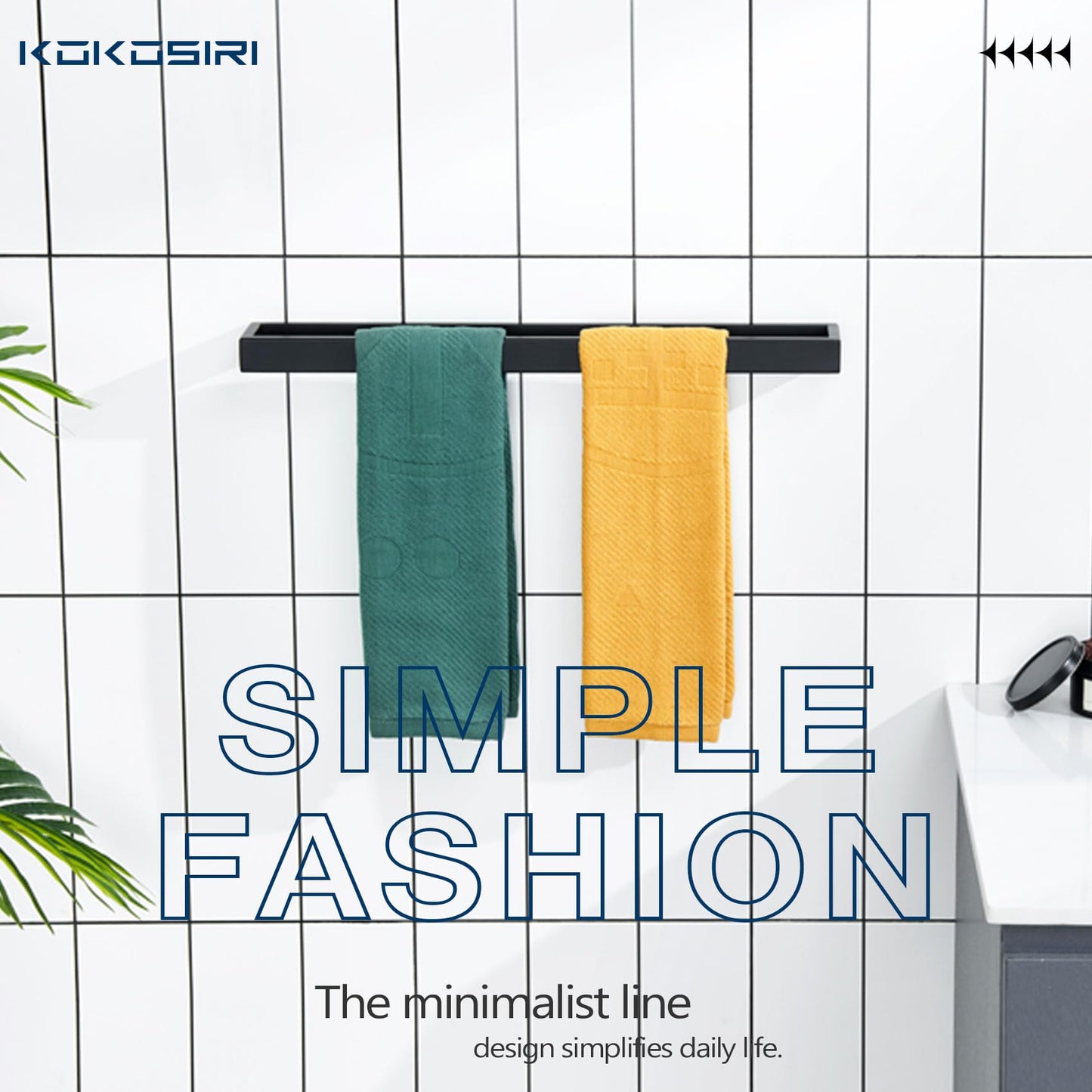 KOKOSIRI Towel Holder Matte Black Bath Towel Bars 24-Inch Kitchen Rack Stainless Steel for Bathroom Hardware Wall Mounted, 2 Pack B4008BK-L24-P2