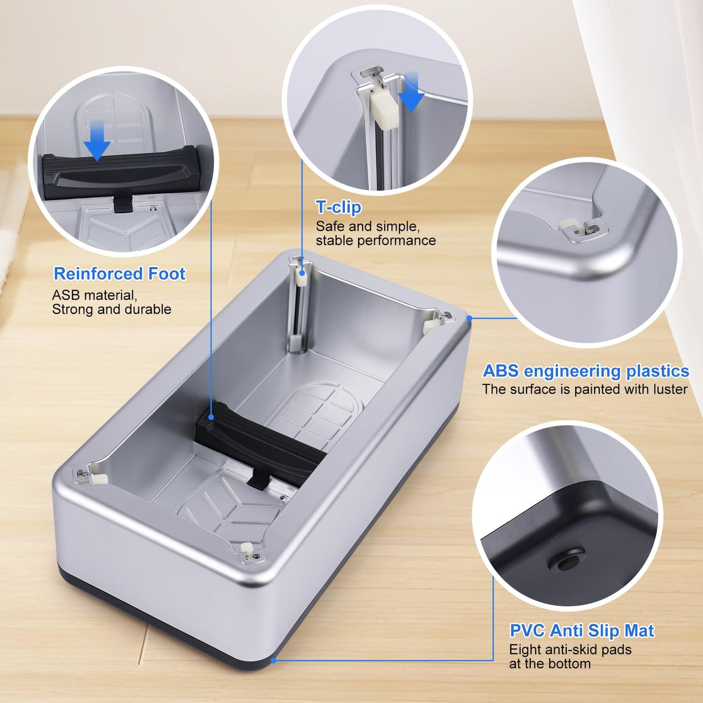 Shoe Covers Dispenser with 200pcs Shoe Cover Disposable Non Slip, User-Friendly and Reliable Shoe Cover Machine, Fits Size Up to 11 US Men, Widely Applicable in Indoor(Silver)