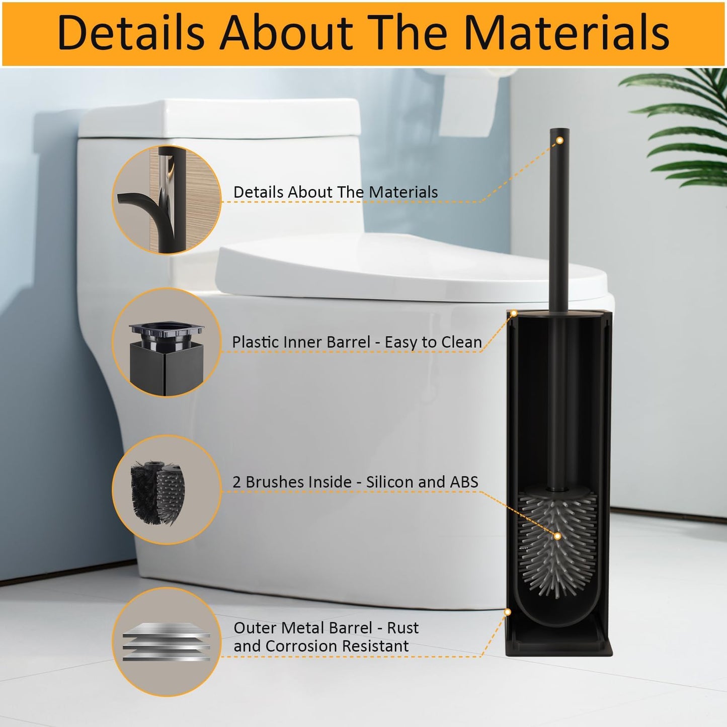BGL Toilet Brush and Holder Set 2 Packs Aluminium Free Standing, Bathroom Storage and Organization Toilet Bowl Cleaner Brush and Holder, Square Design Sturdy and Space Saving
