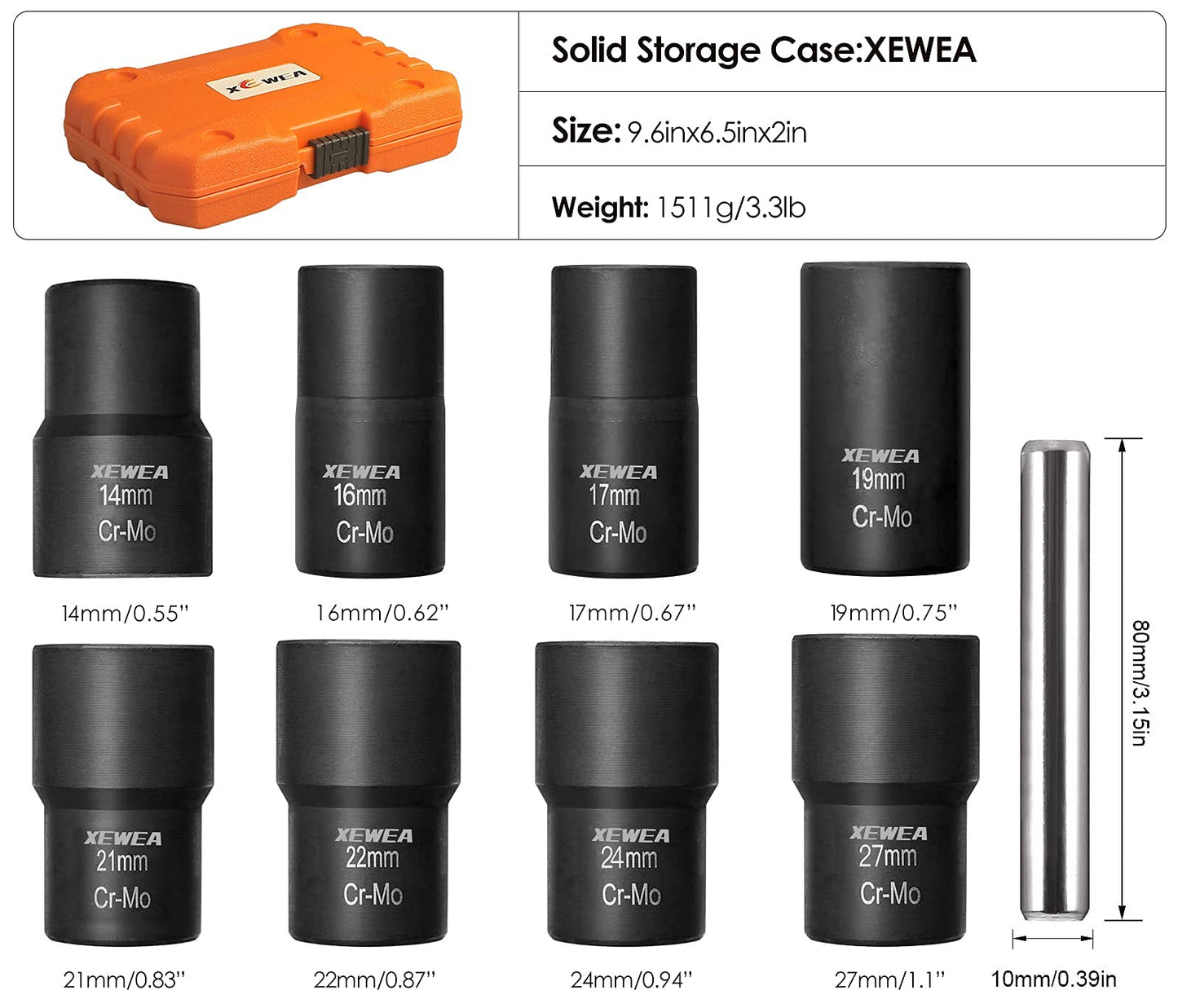 XEWEA 9PCS Lug Nut Extractor Set, 1/2" Drive Impact Bolt Remover Socket Tool, Wheel Lock Removal Kit, Easy Out Extractor Set for Damaged, Frozen, Rusted, Rounded-Off Bolts, Father's Day Gift