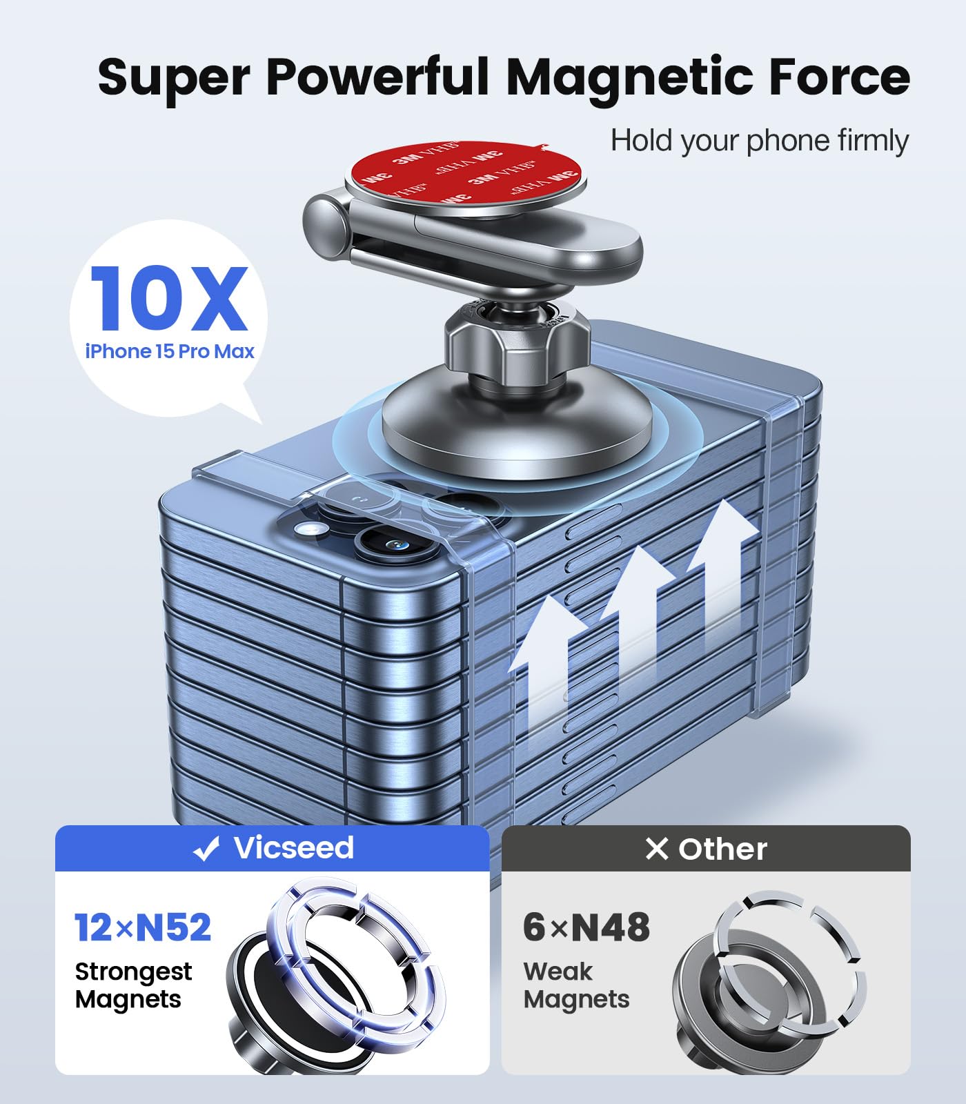 VICSEED Tesla Phone Mount【Strongest Magnet Power】MagSafe Car Mount for Tesla Model 3 Model Y, Foldable Hidden Tesla Phone Holder Fit for All Phone, Tesla Model Y Accessories Tesla Model 3 Accessories