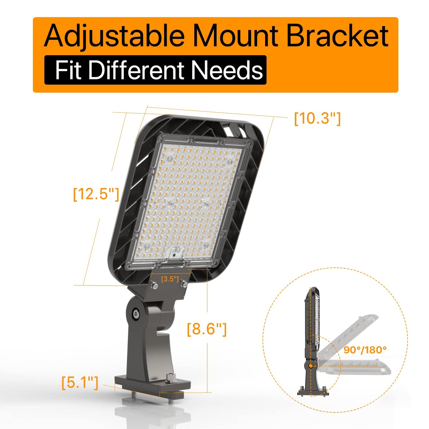 DEMILARE LED Parking Lot Light 150W Adjustable Arm Mount, 22500LM Quick Installation Dusk to Dawn Street Area Lighting, 5000K IP65 Waterproof Commercial Lights for Parking Lot, Gym, Driveways