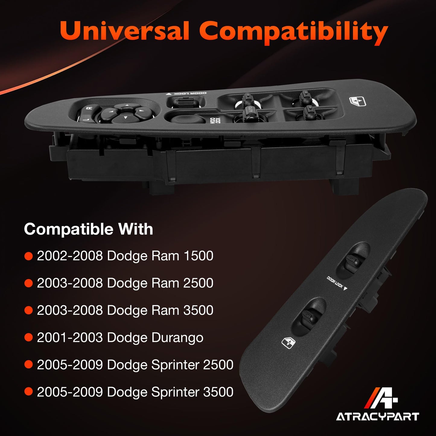 56049805AB Master Power Window Switch and Bezel(Driver & Passenger Side) Compatible with 2002-2009 Dodge Ram1500 2500 3500,2001-2004 Dodge Dakota,2001-2003 DodgeDurango,2005-2009 Sprinter 2500(Black)