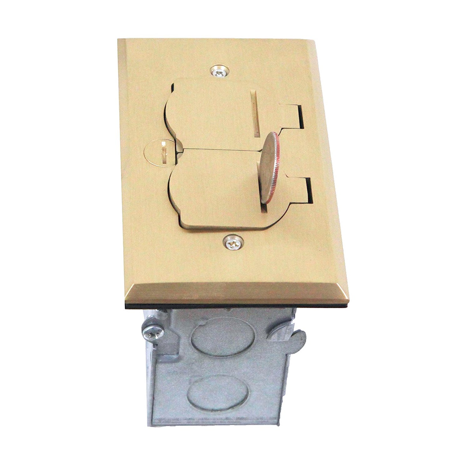 ENERLITES Flip Lid Cover Floor Box kit, 5” x 2.89” 1-Gang Cover, 20A Tamper-Weather Resistant Receptacle Outlets, Watertight Gasket, Corrosive Resistant Hardware, 975507-C, Brass (705507-C)