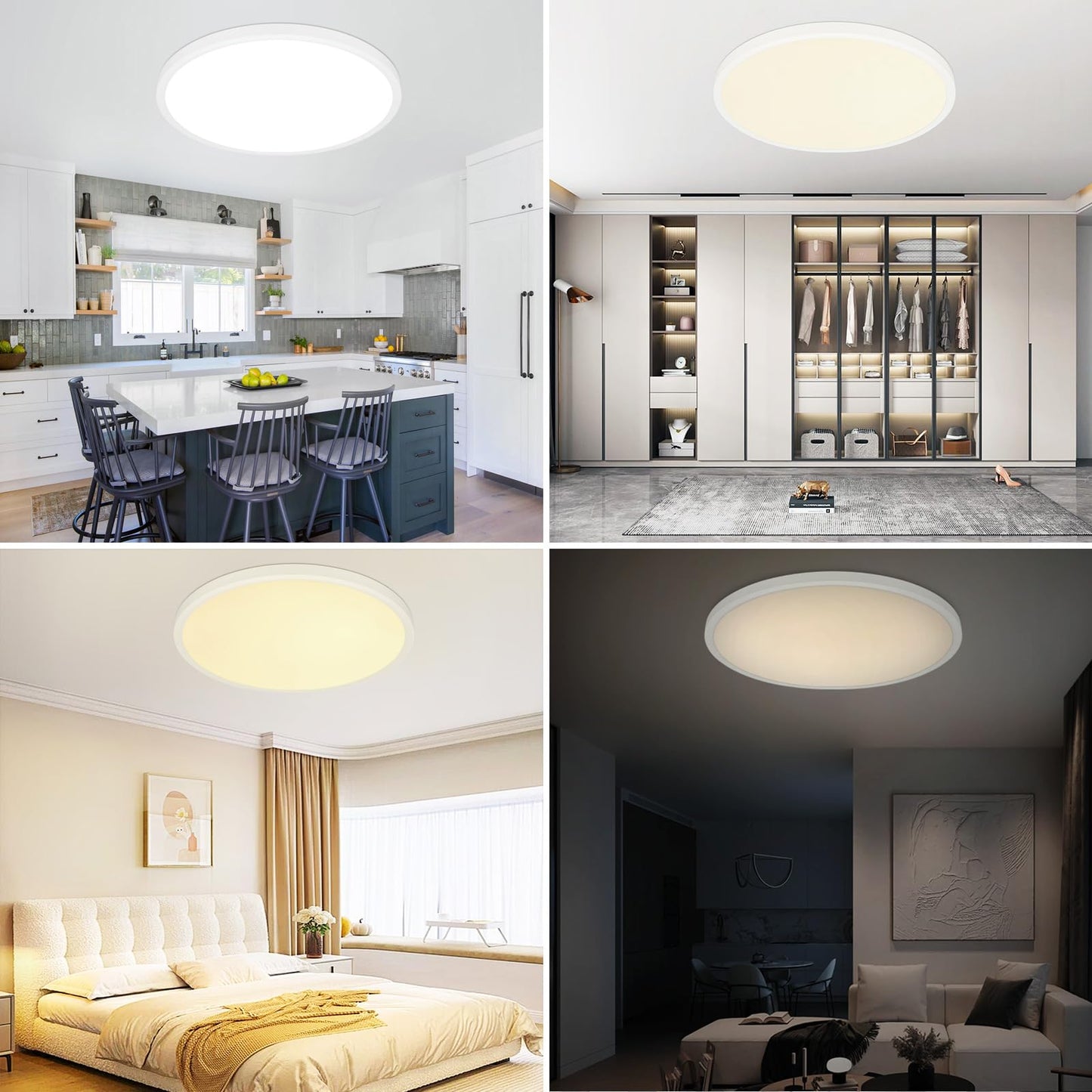 Glowall Modern 20'' Led Ceiling Light Fixture, Ultra Thin Flush Mount, Dimmable with Remote Control, 48W 4800Lumen, White, for Bedroom, Living Room, Kitchen, Dining Room, Home Office