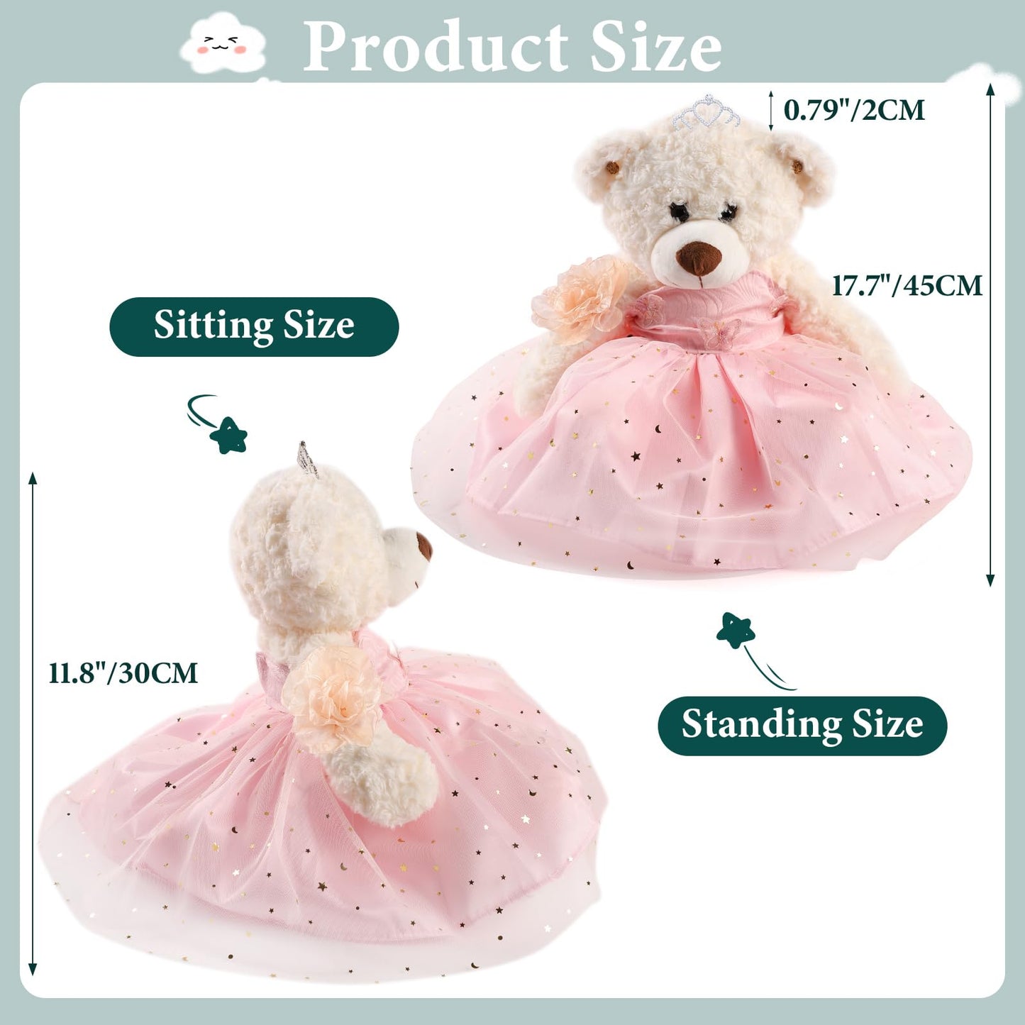 Cisina Quinceanera Doll Quince Teddy Bear with Dress,Quinceanera Decorations for Girls Gifts,OSO De Peluche para 15 Años Con Vestido,Centro De Mesa Muñecas para 15 Años Quinceañeras-Pink