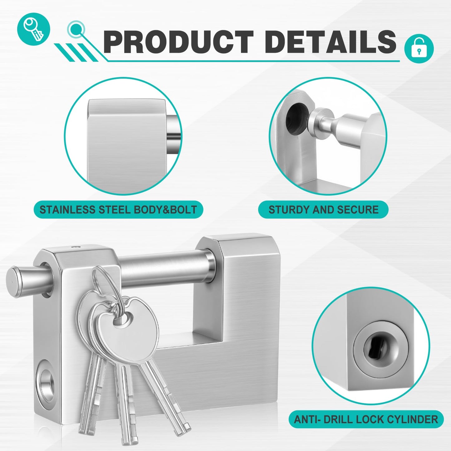 Blulu 4 Pack Shipping Container Locks Stainless Steel D-Shaped Padlock with Keys Heavy Duty Lock for Garage Door, Storage Unit, Motorbike, Shed & Garage, Silver