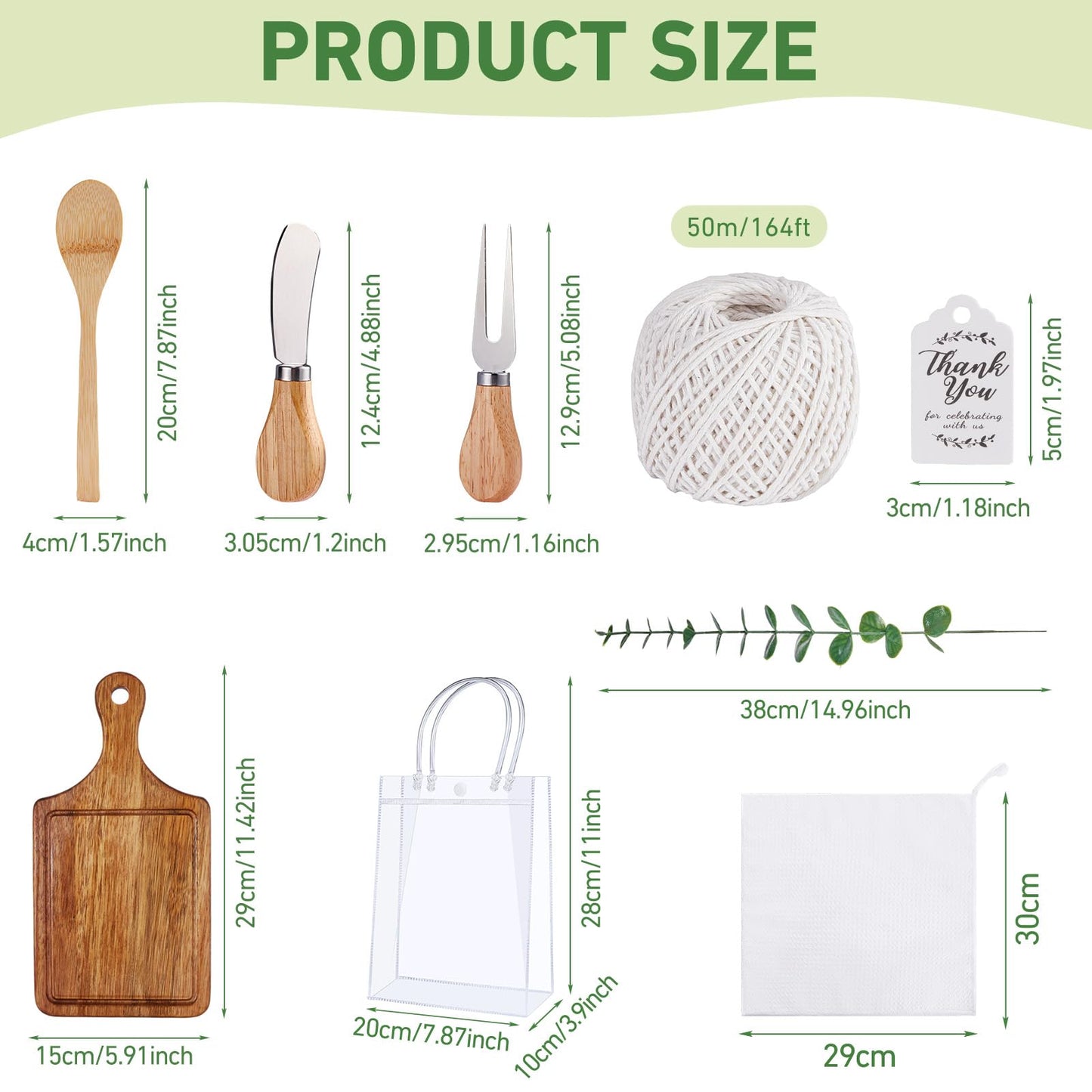 Baby Shower Prizes for Game Winners Bamboo Cheese Board Spoon Fork Butter Spreaders Plaid Towel Thank You Card and Gift Bags for Baby Shower Wedding Bridal Shower Favors (Acacia, 6 Sets)