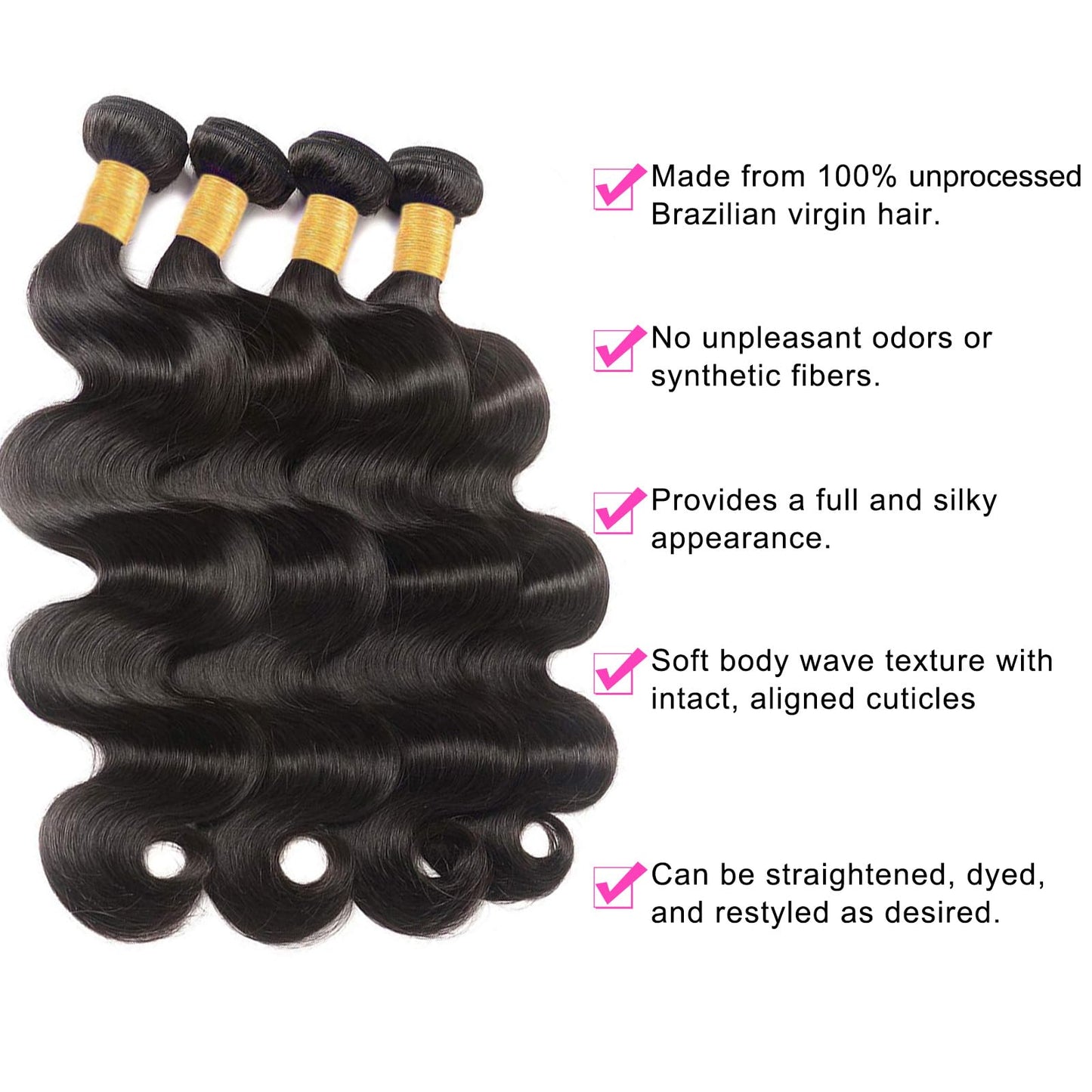 12A Body Wave Bundles Human Hair 4 Bundles Human Hair (16 18 20 22) Inch 100% Unprocessed Brazilian Virgin Hair Body Wave Human Hair Extensions Bundles Human Hair Natural Black (16 18 20 22)